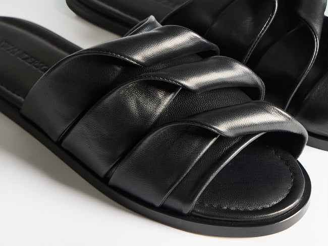 WOMENS CONTRASTING LEATHER COIL SLIDE IN BLACK