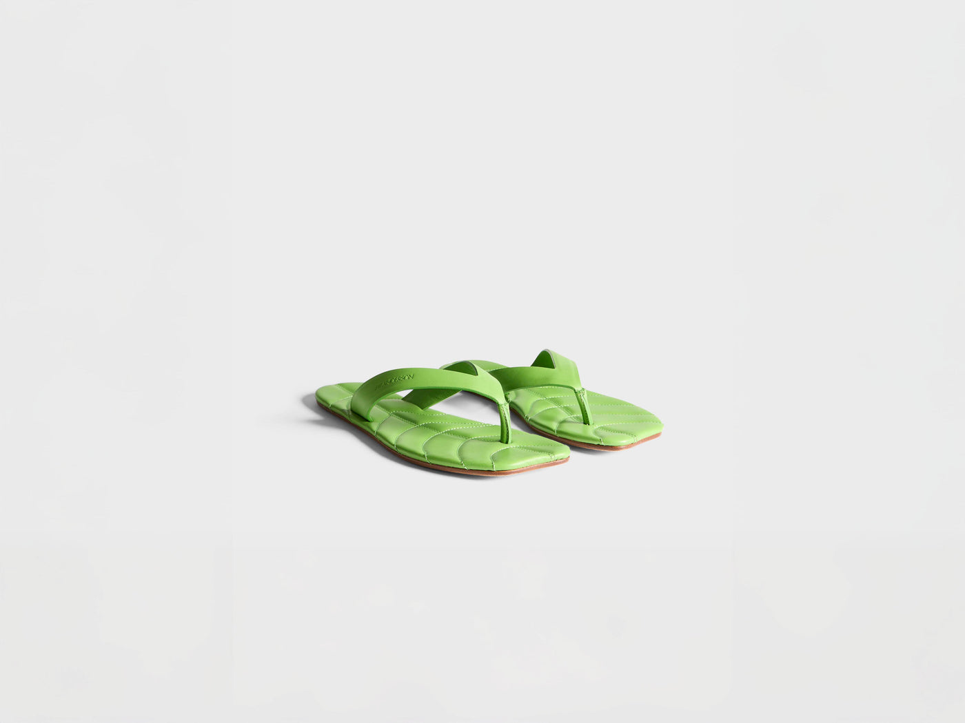 WOMENS LEATHER LEAF SLIDES IN LIME