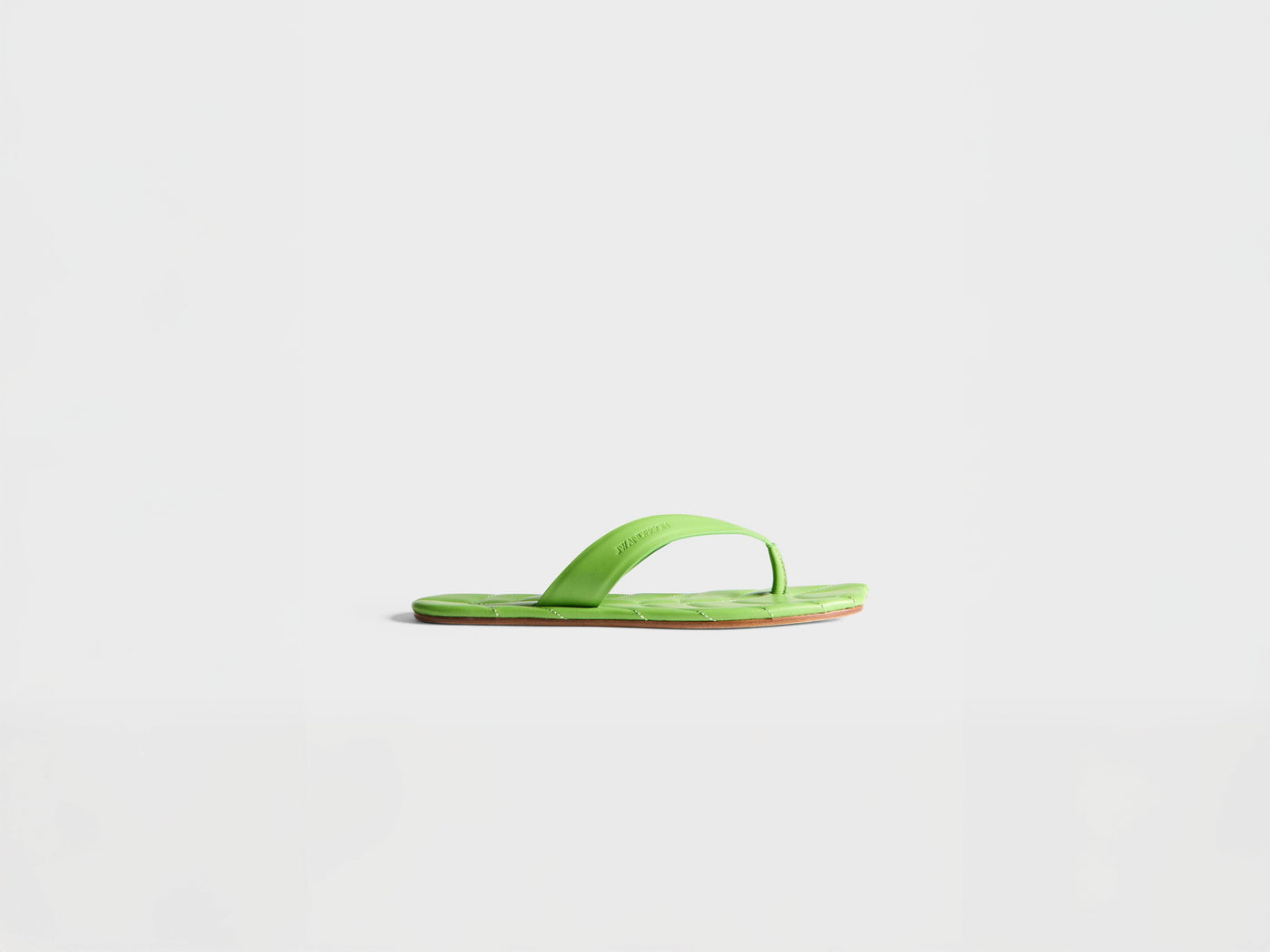 WOMENS LEATHER LEAF SLIDES IN LIME