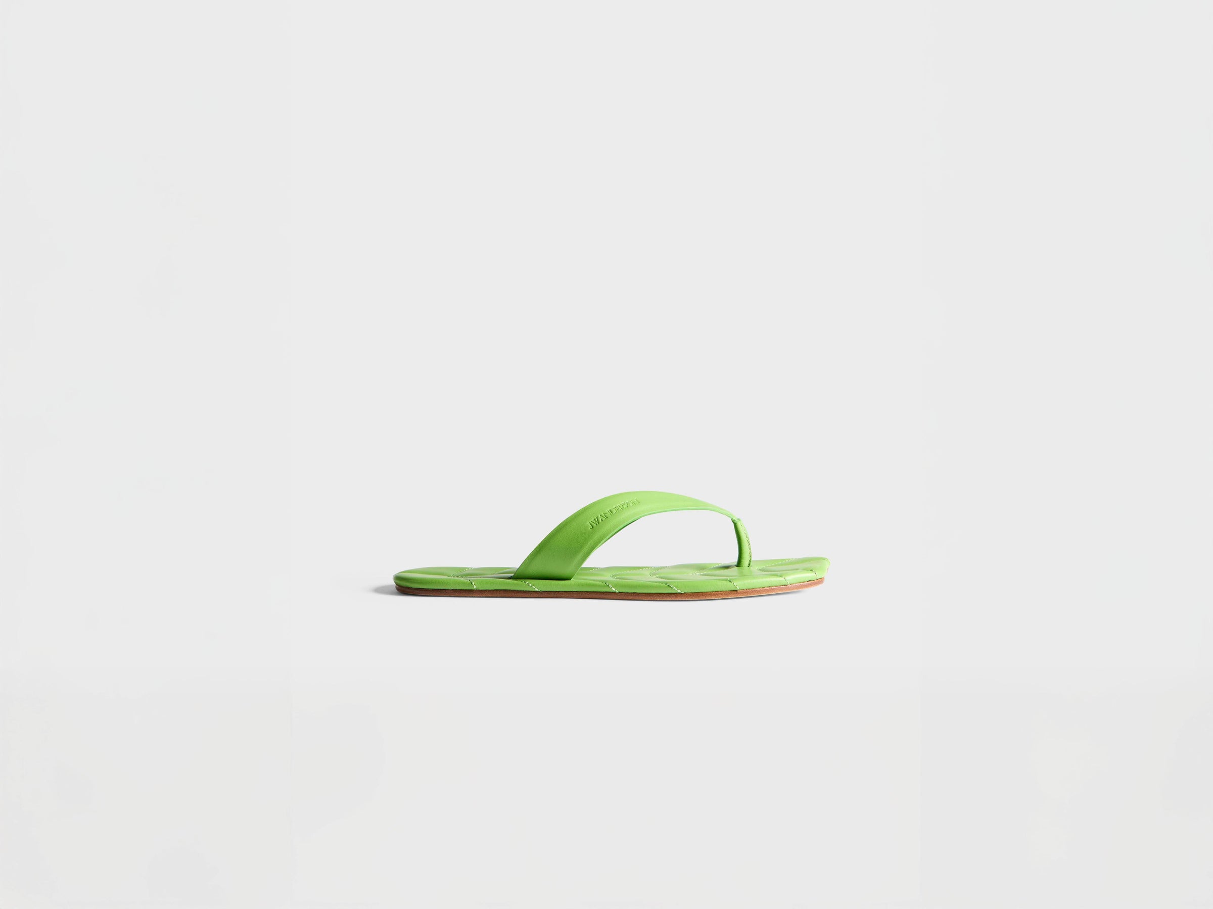 WOMENS LEATHER LEAF SLIDES IN LIME