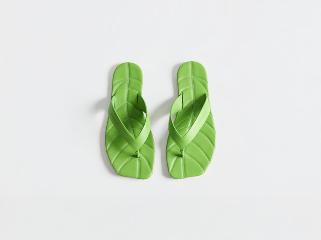 MENS LEATHER LEAF SLIDES IN LIME
