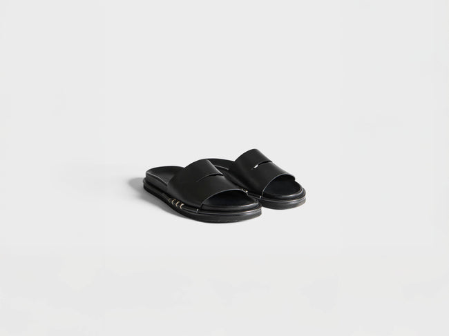 MENS FUSSBETT LOAFER LEATHER SLIDES IN BLACK