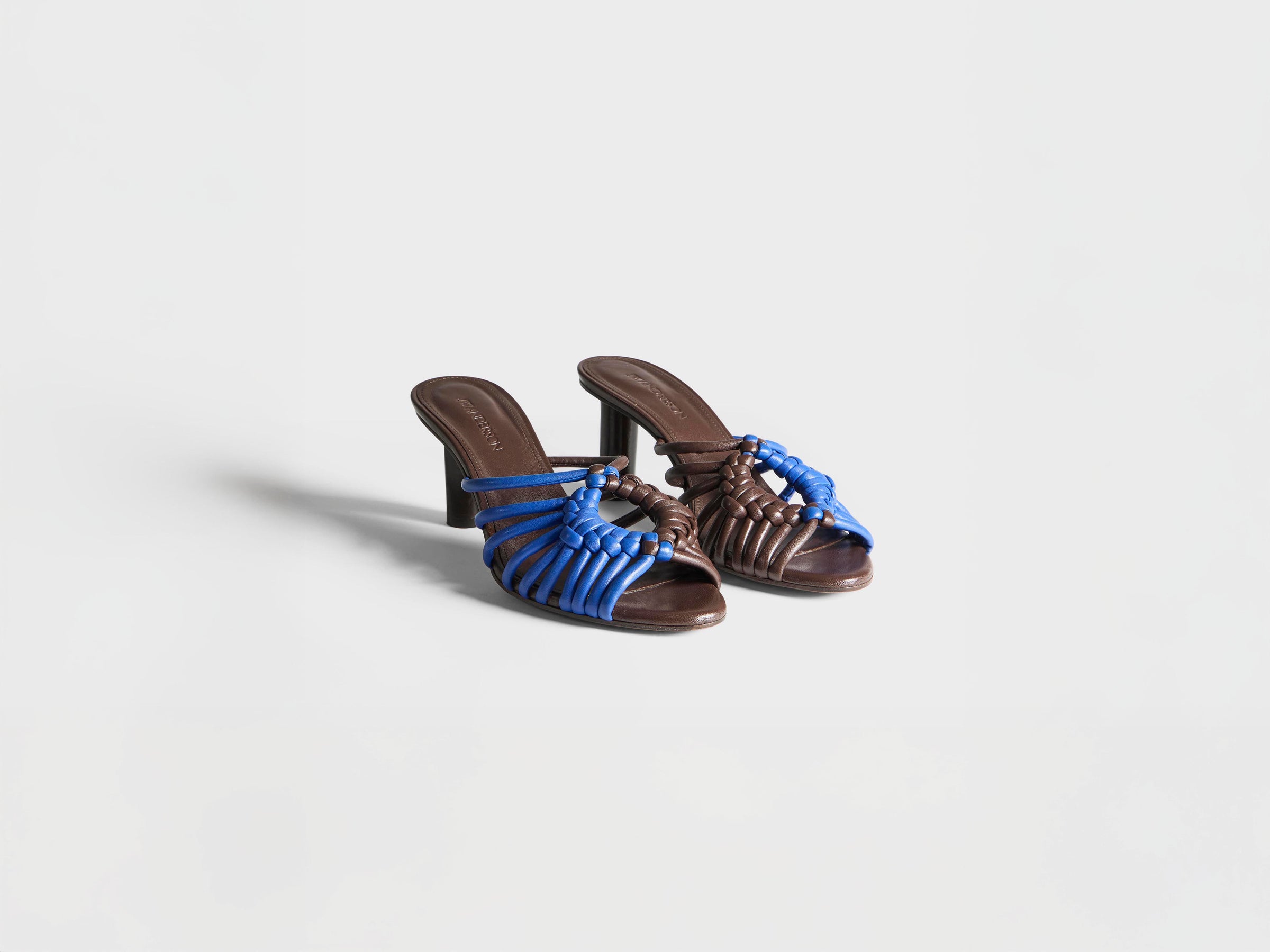 WOMENS WOVEN HEELED LEATHER PLOT SANDAL IN CHOCOLATE BROWN