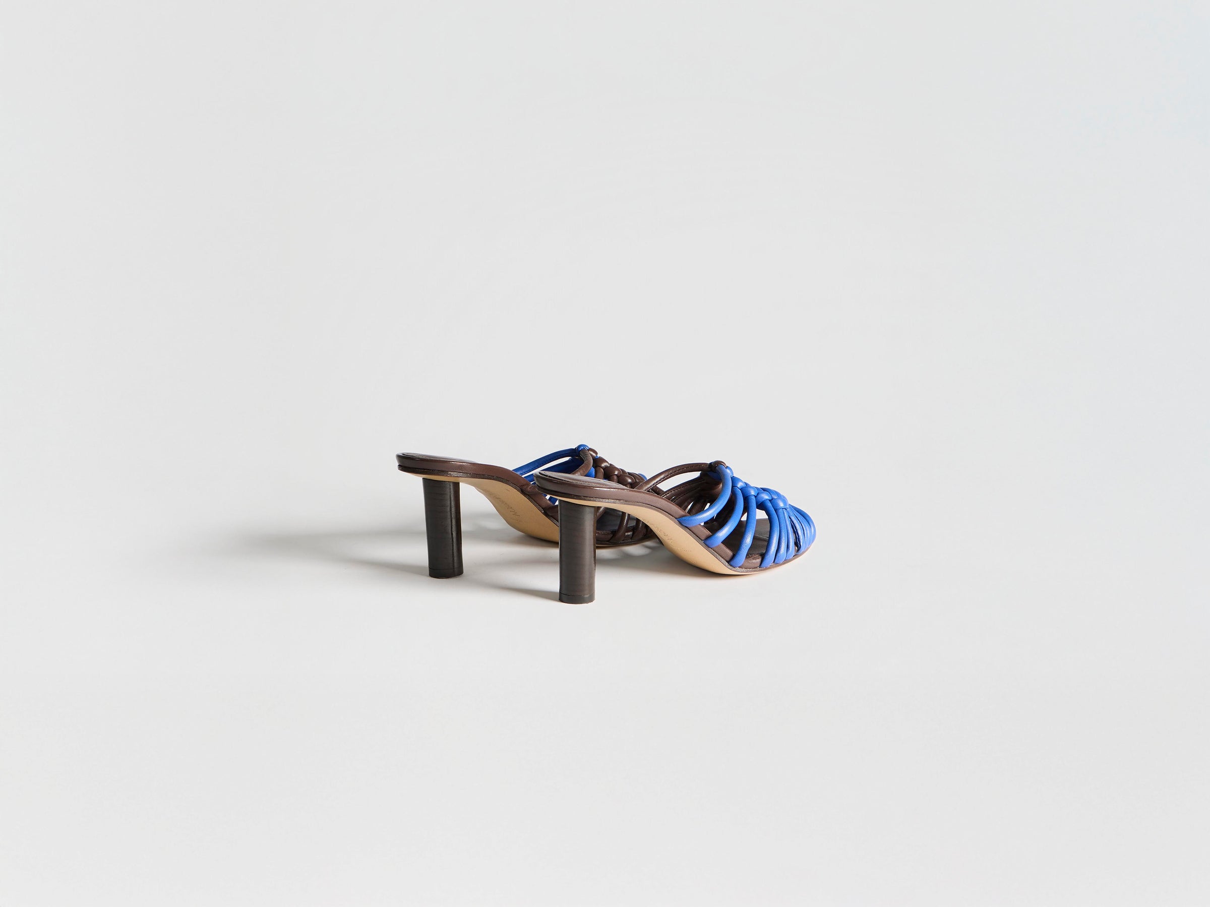 WOMENS WOVEN HEELED LEATHER PLOT SANDAL IN CHOCOLATE BROWN