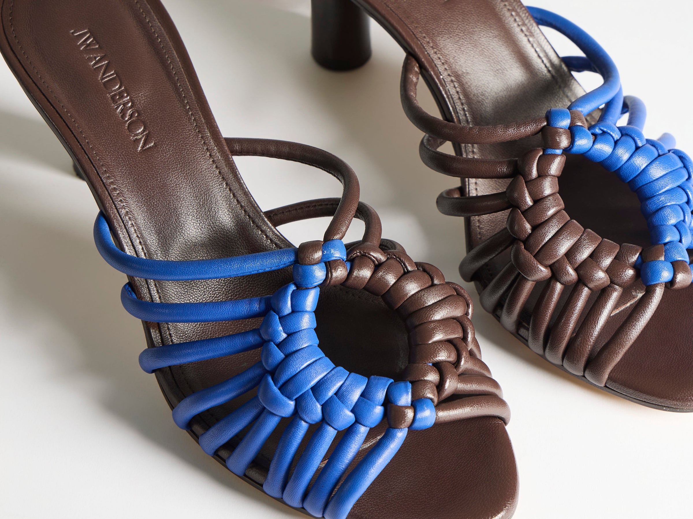 WOMENS WOVEN HEELED LEATHER PLOT SANDAL IN CHOCOLATE BROWN