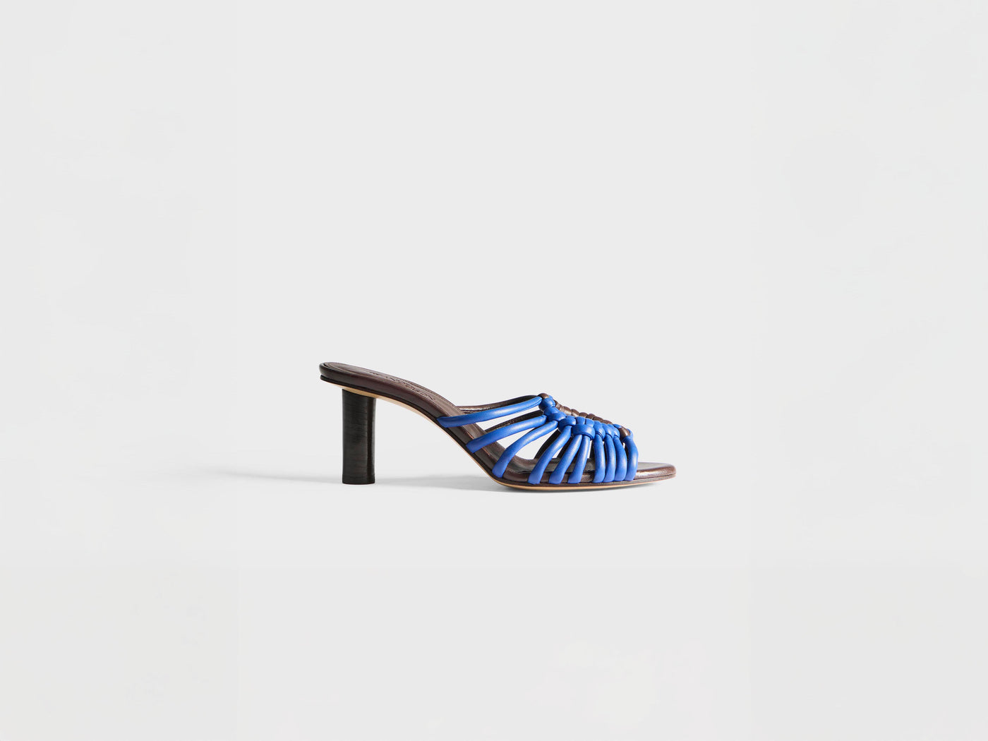 WOMENS WOVEN HEELED LEATHER PLOT SANDAL IN CHOCOLATE BROWN