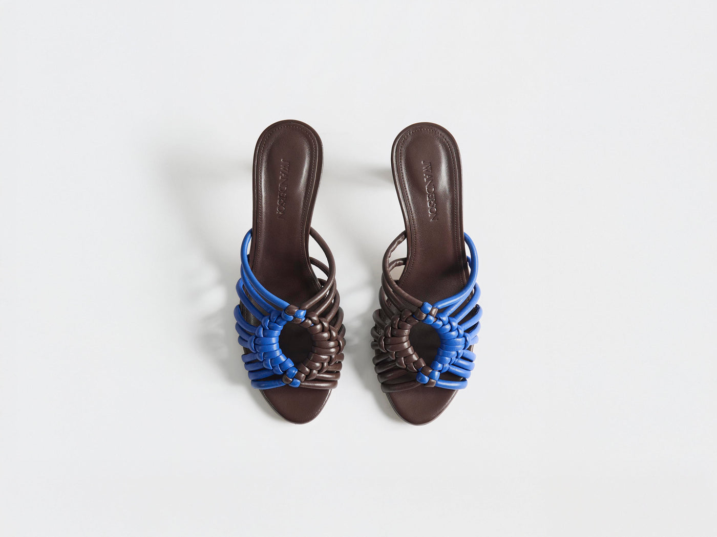 WOMENS WOVEN HEELED LEATHER PLOT SANDAL IN CHOCOLATE BROWN