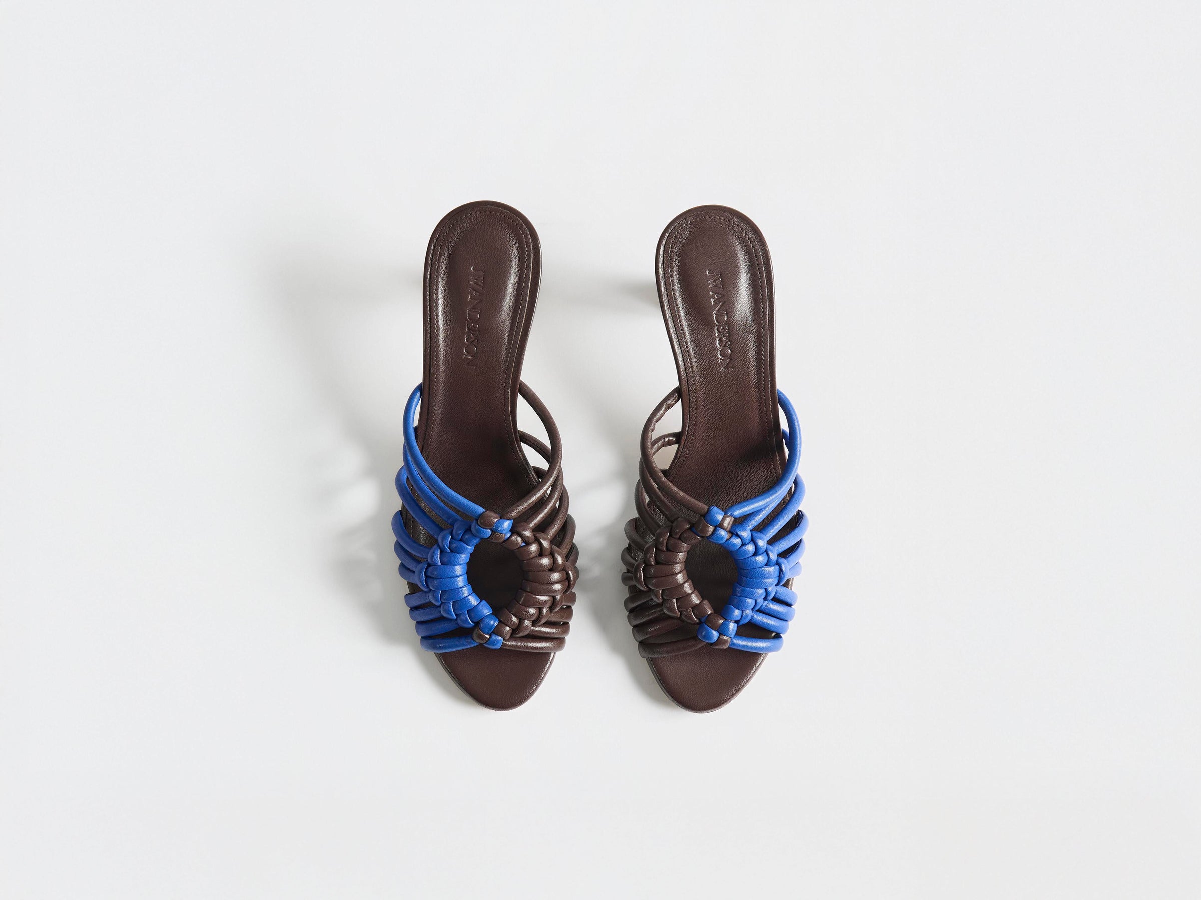 WOMENS WOVEN HEELED LEATHER PLOT SANDAL IN CHOCOLATE BROWN