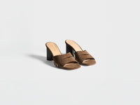 WOMENS LOAFER MULE HEELED SANDAL IN BROWN