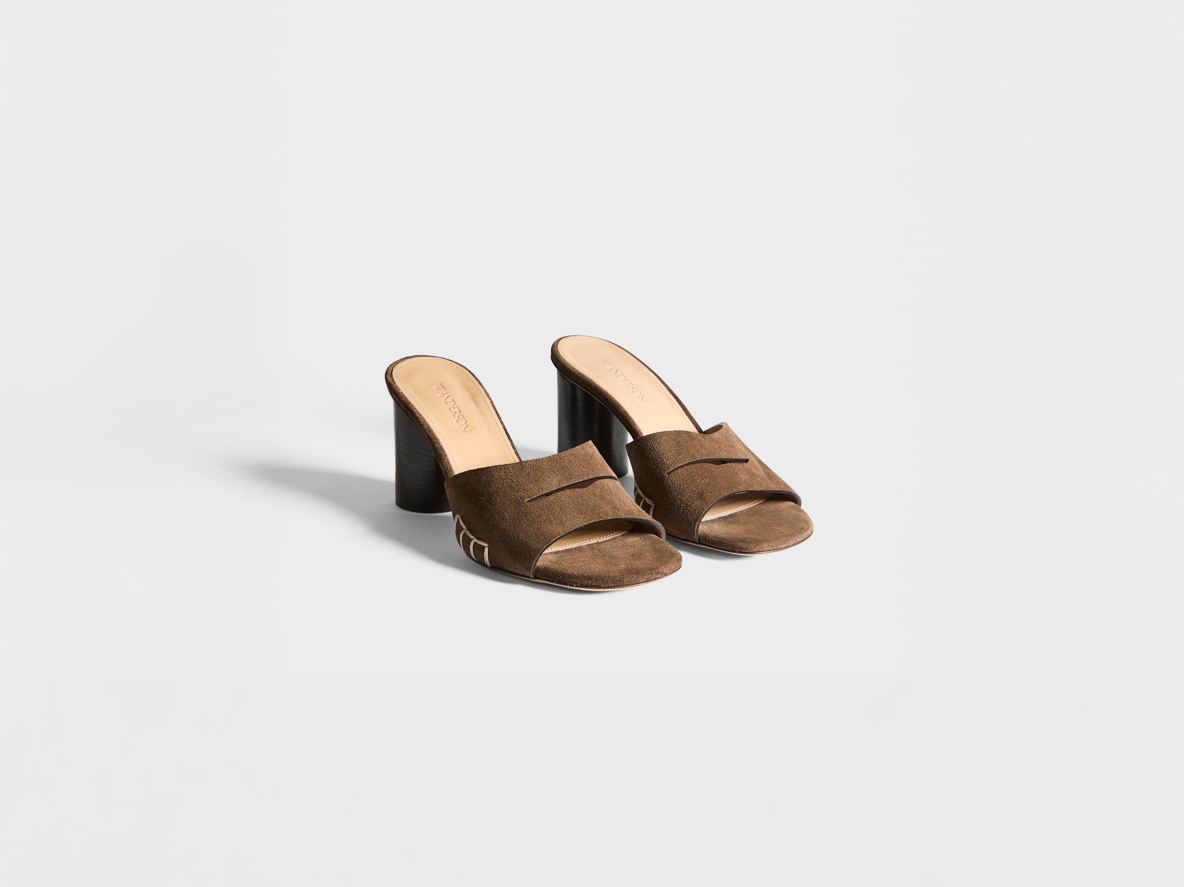 WOMENS LOAFER MULE HEELED SANDAL IN BROWN