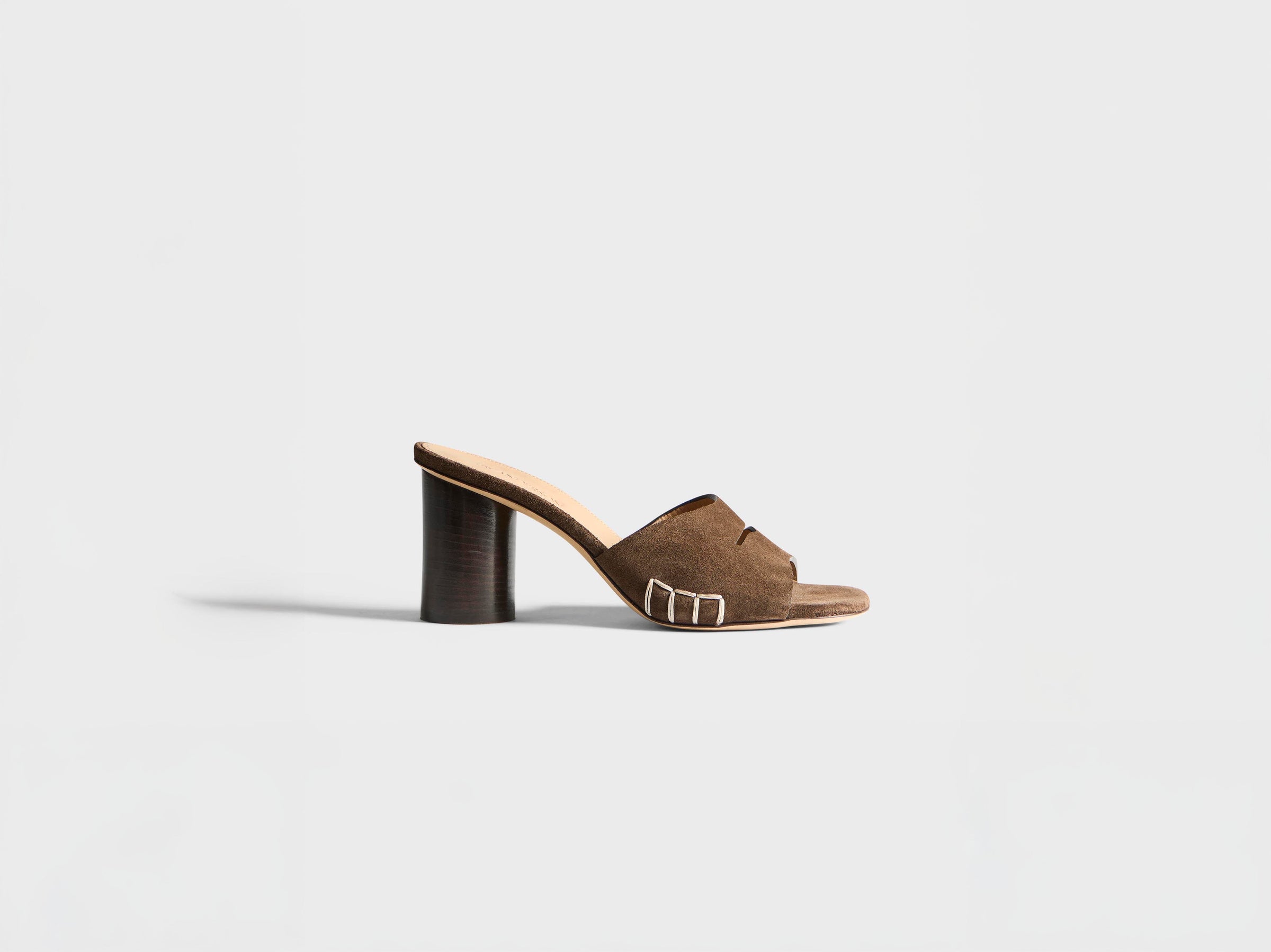 WOMENS LOAFER MULE HEELED SANDAL IN BROWN