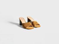 WOMENS LOAFER MULE HEELED SANDAL IN CARAMEL