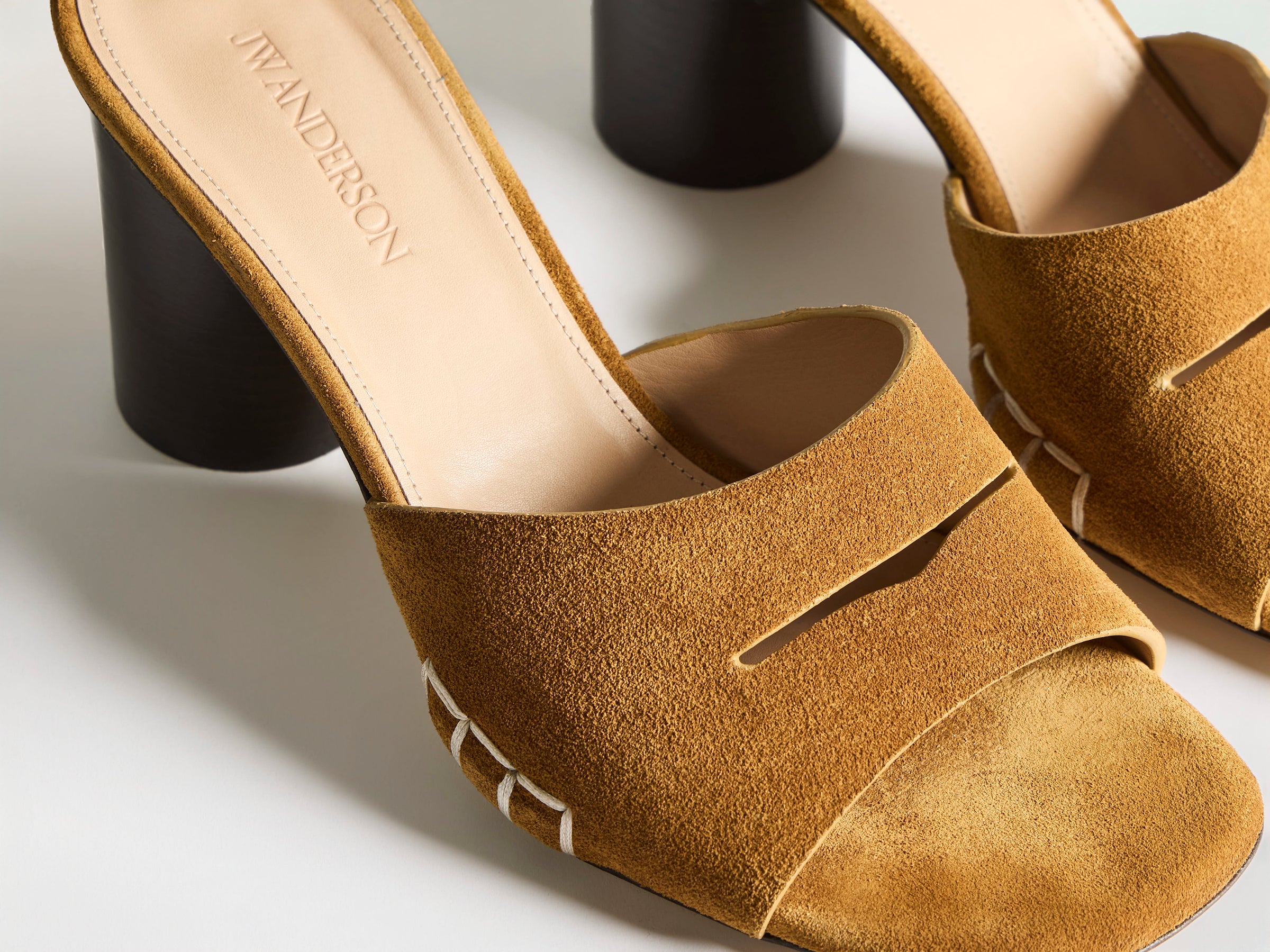 WOMENS LOAFER MULE HEELED SANDAL IN CARAMEL