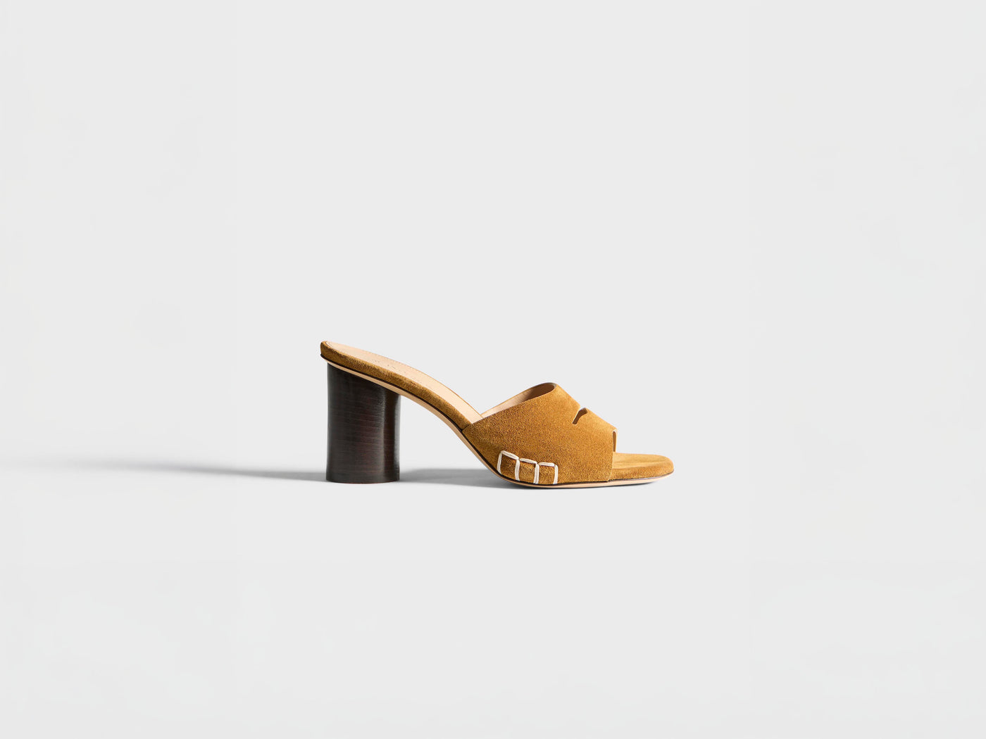 WOMENS LOAFER MULE HEELED SANDAL IN CARAMEL