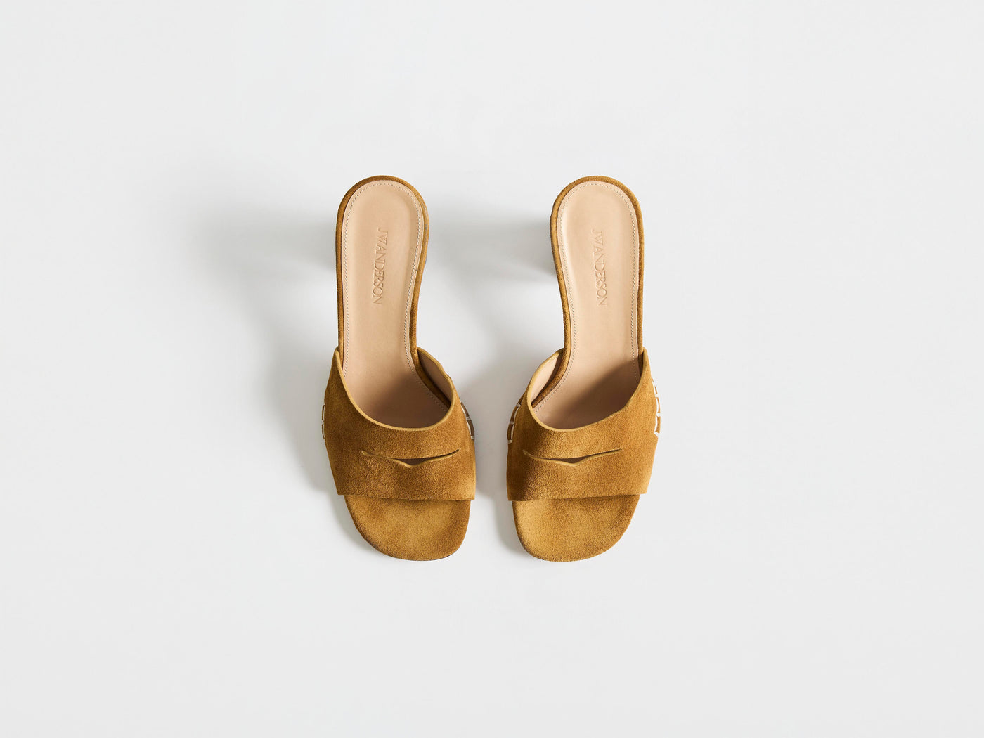 WOMENS LOAFER MULE HEELED SANDAL IN CARAMEL