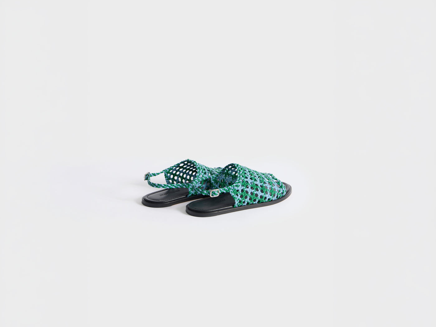 WOMENS WOVEN LEATHER SANDAL IN BLUE & GREEN