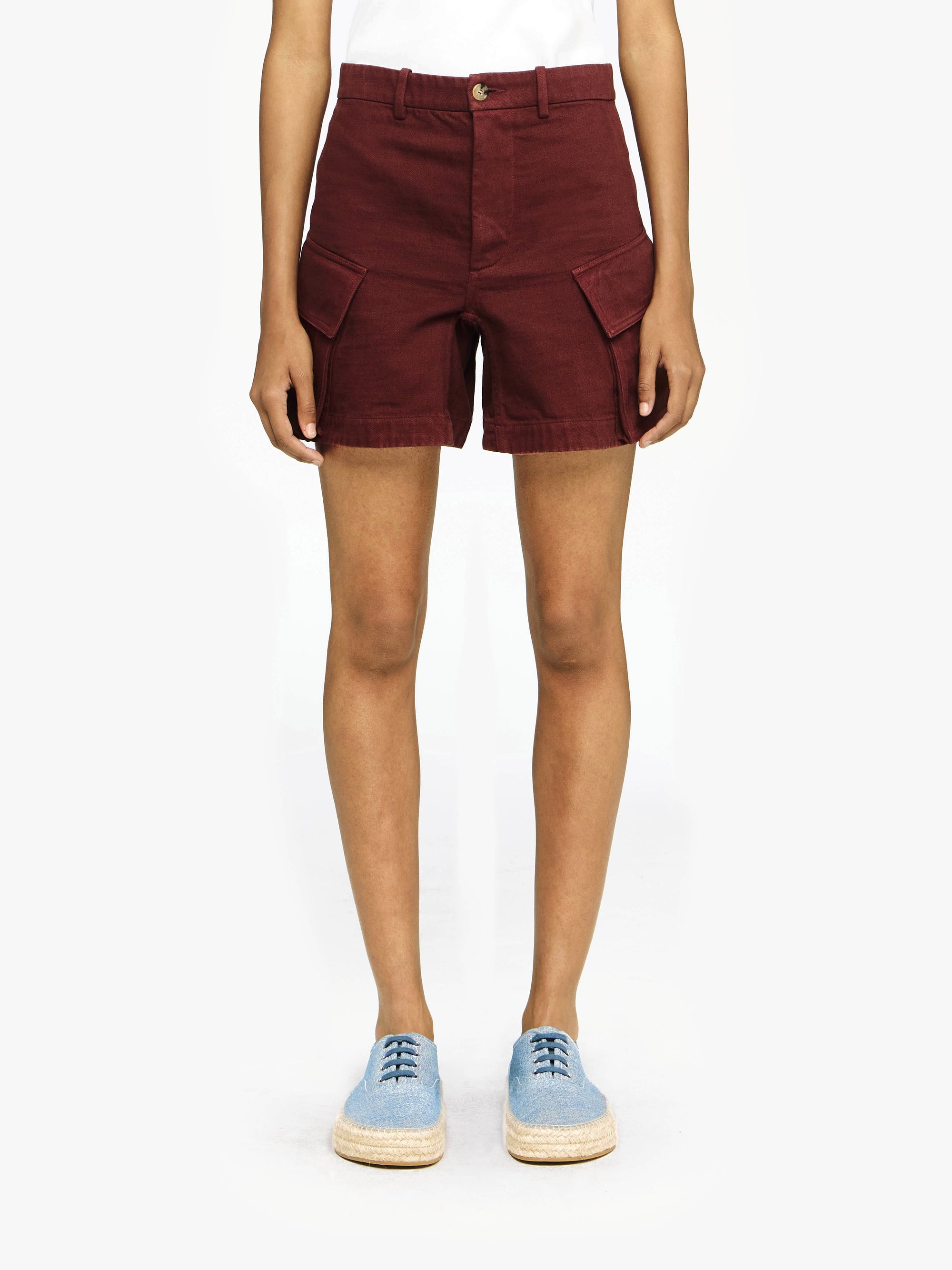 HIGH-WAISTED CARGO TWILL SHORTS