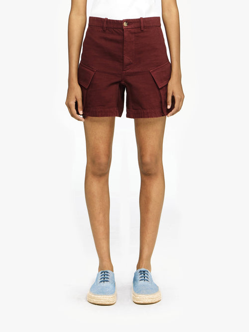 HIGH-WAISTED CARGO TWILL SHORTS