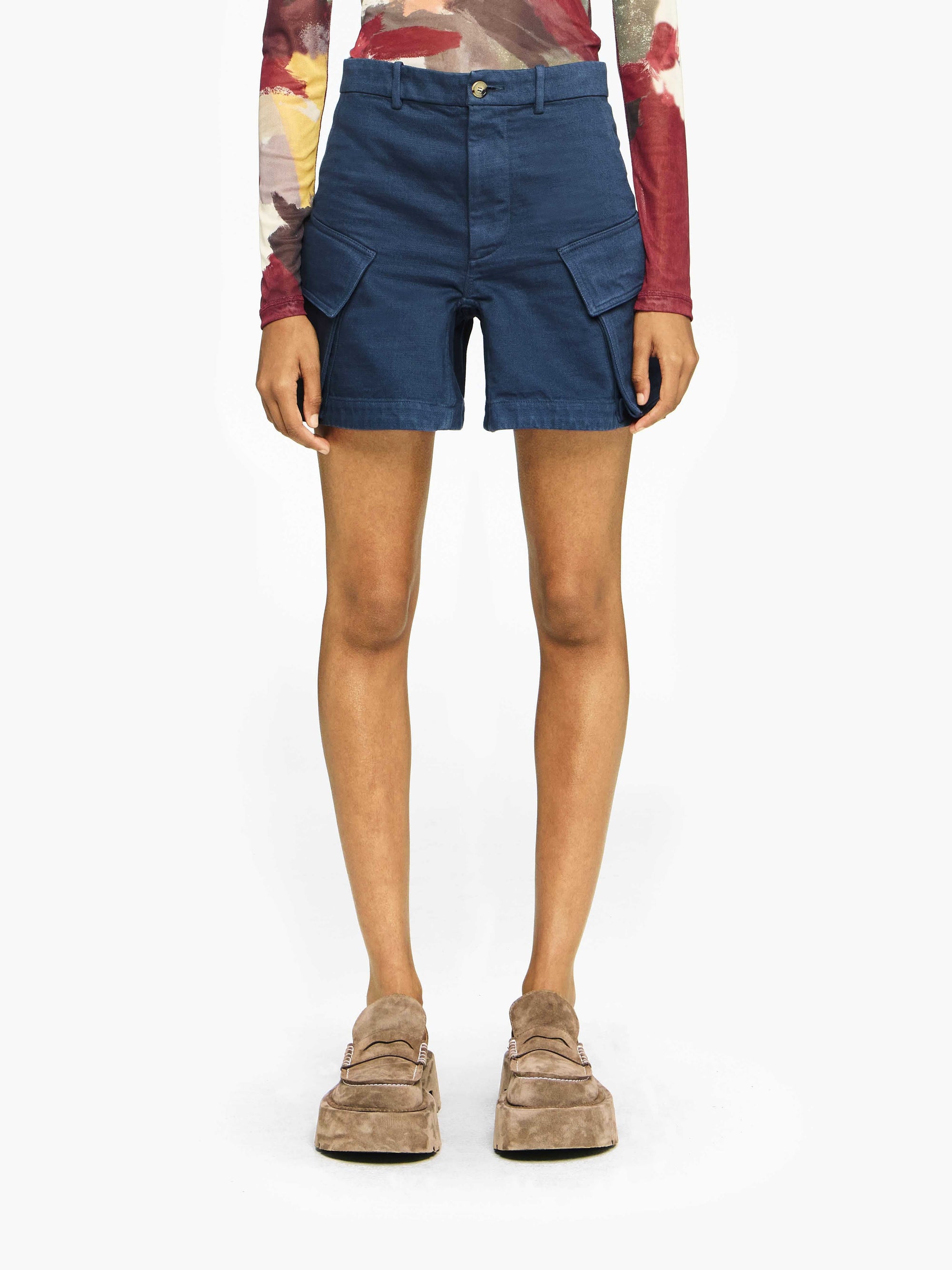 HIGH-WAISTED CARGO TWILL SHORTS