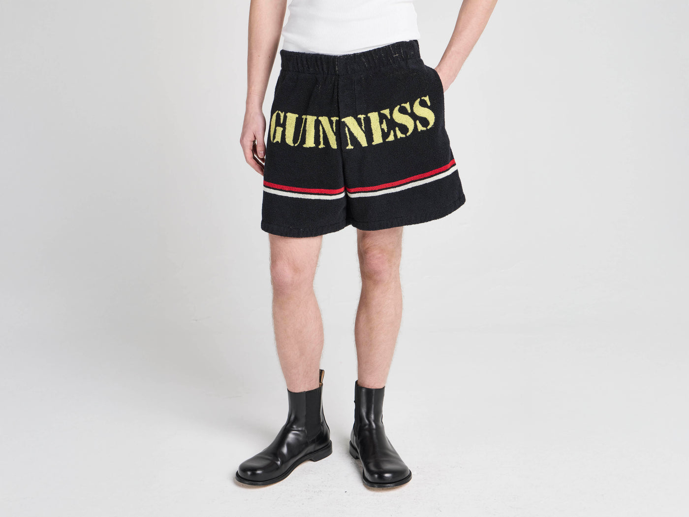 Unisex JW ANDERSON X GUINNESS TOWELLING SHORTS IN BLACK