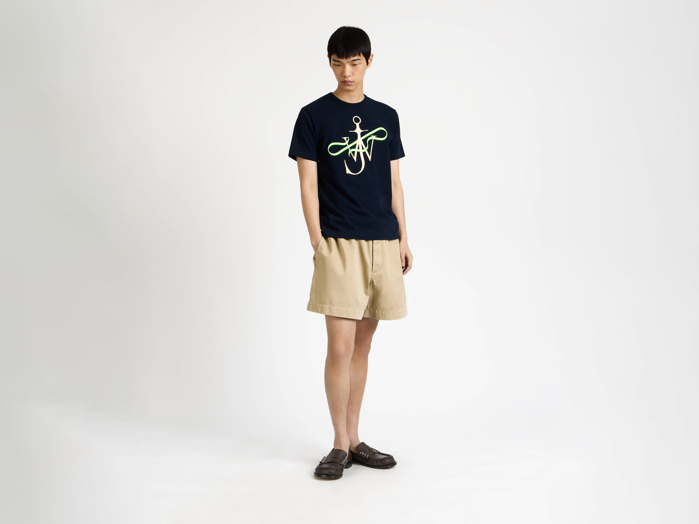 drawstring shorts beige Model Front 1