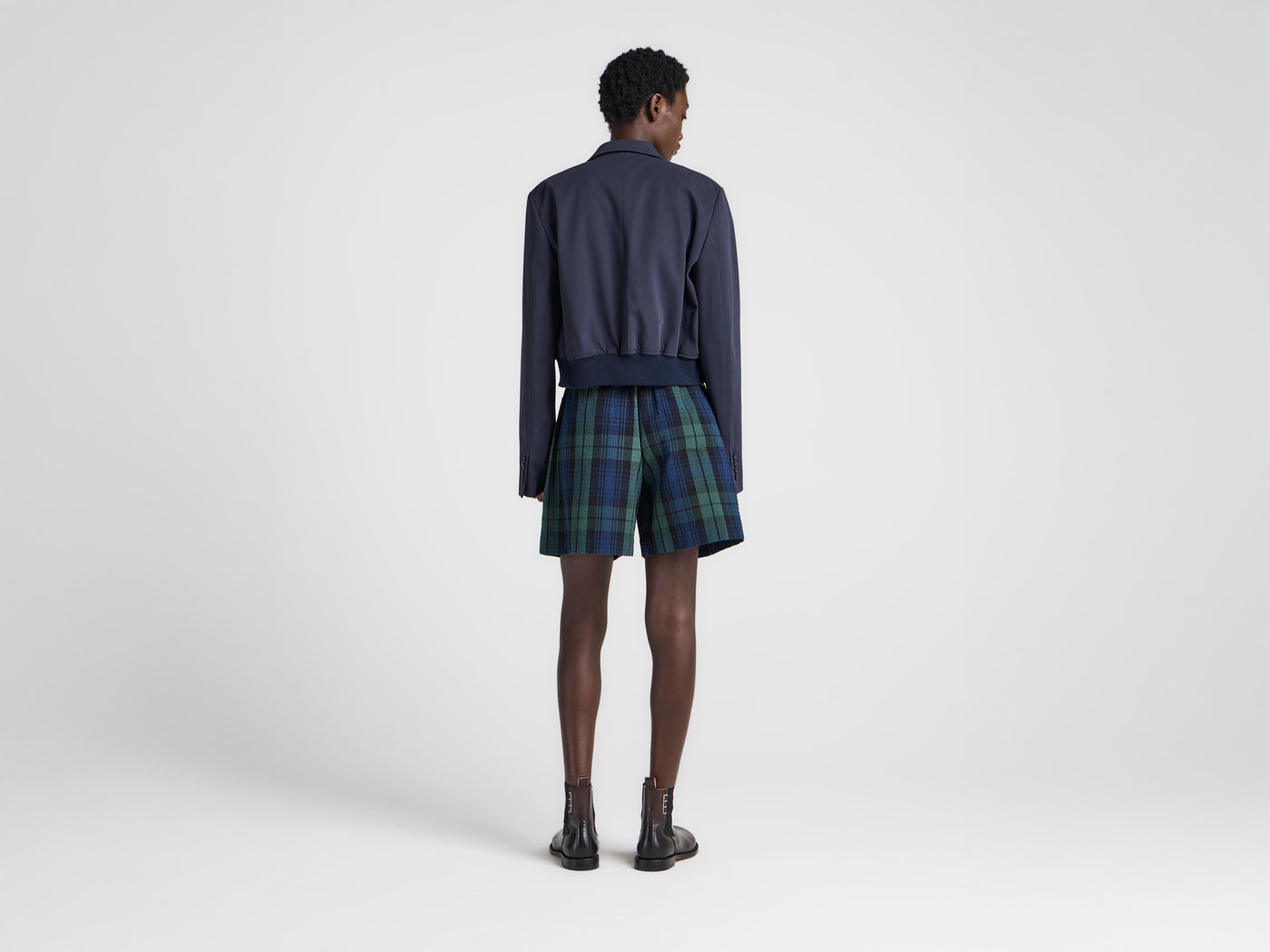 WOMENS CHECKERED SHORTS IN NAVY & GREEN