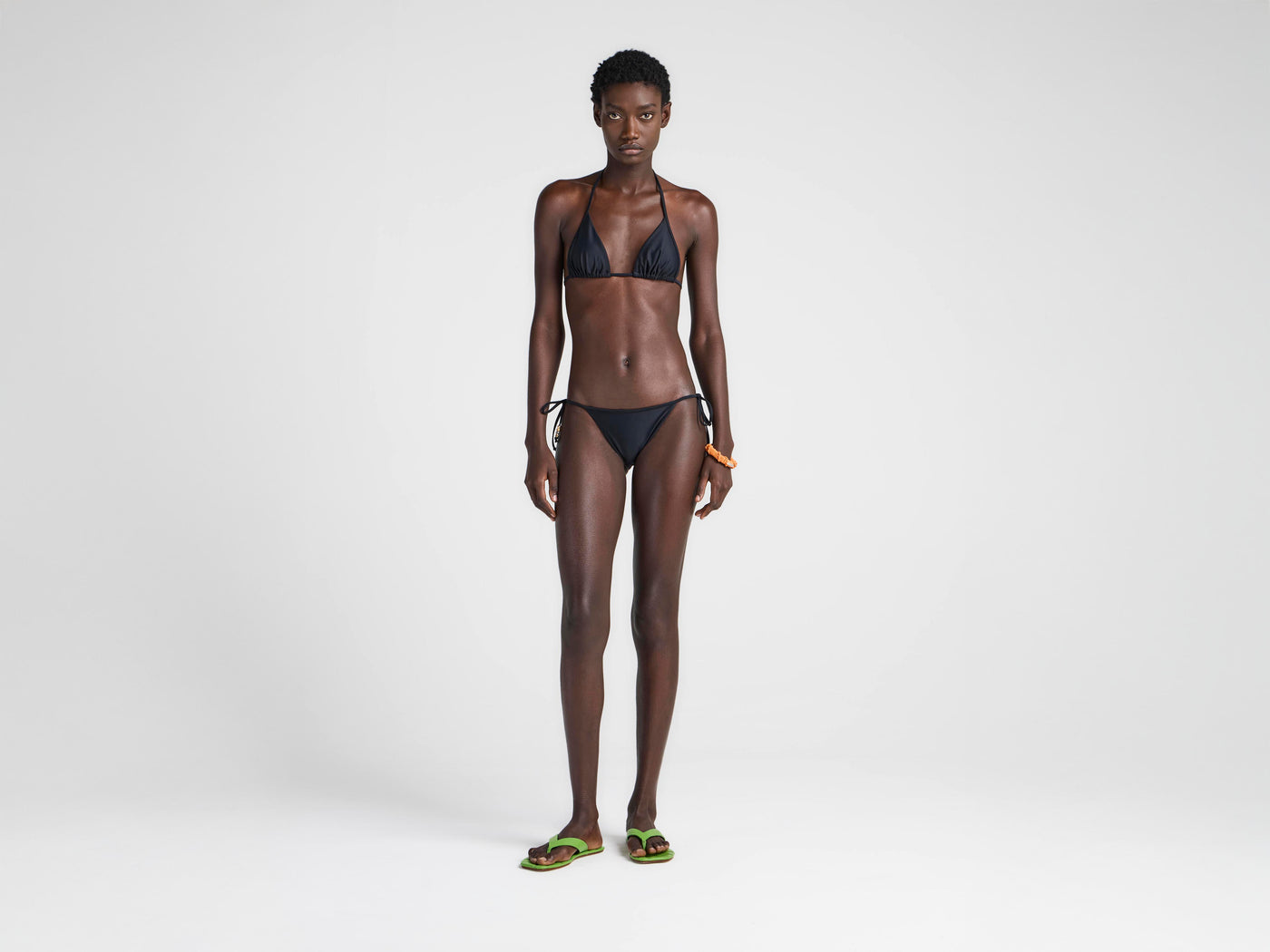 WOMENS SIDE TIE BIKINI BRIEFS IN BLACK & ORANGE