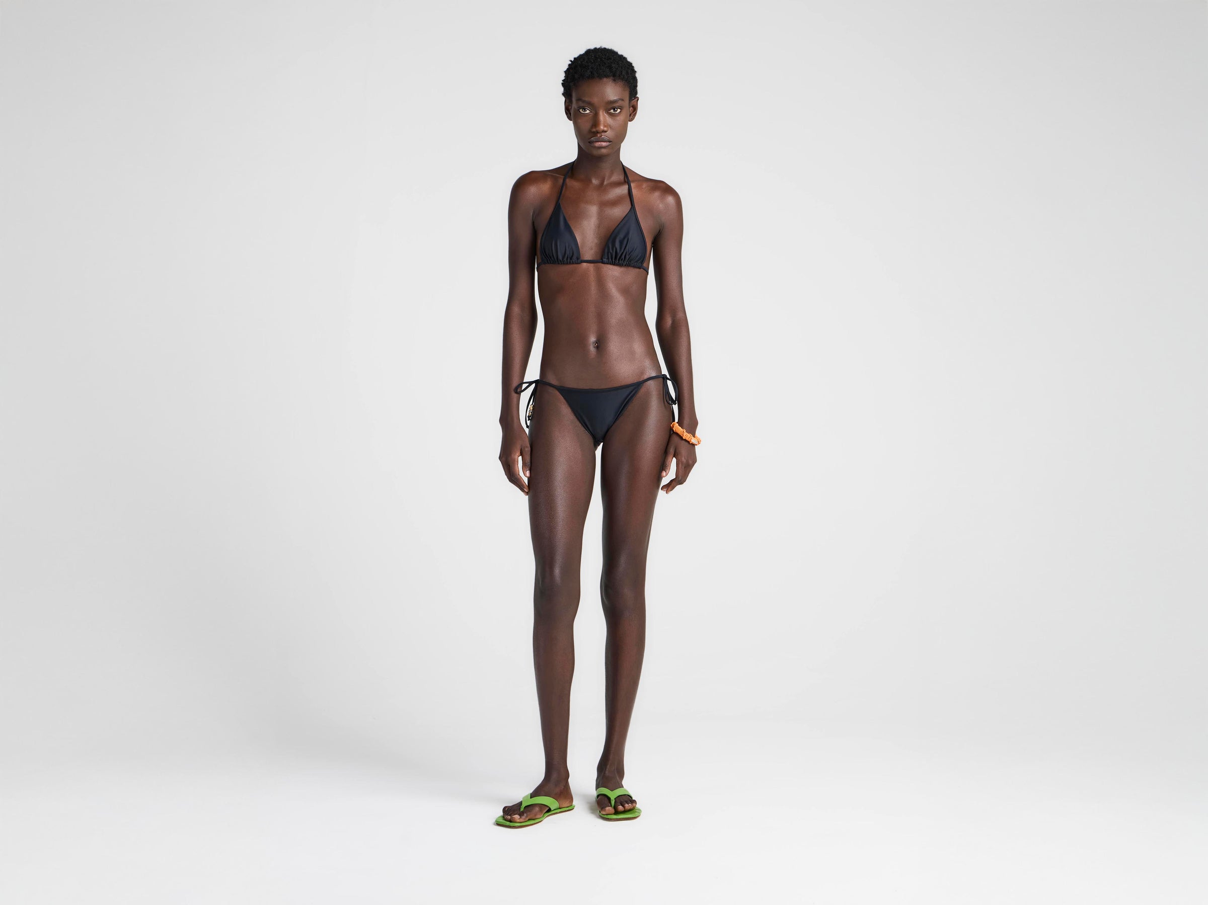 WOMENS SIDE TIE BIKINI BRIEFS IN BLACK & ORANGE