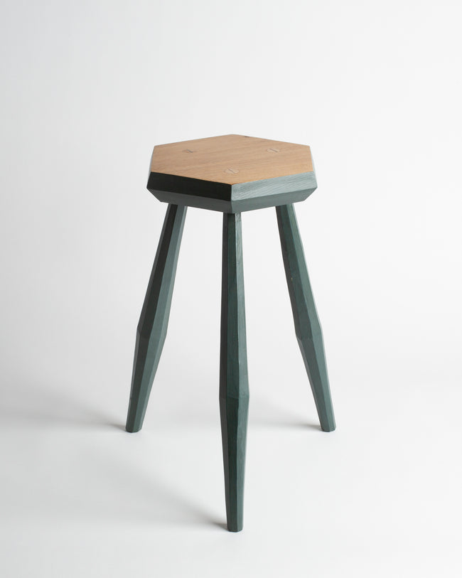 Sussex Oak Hexagon Milking Stool in Green