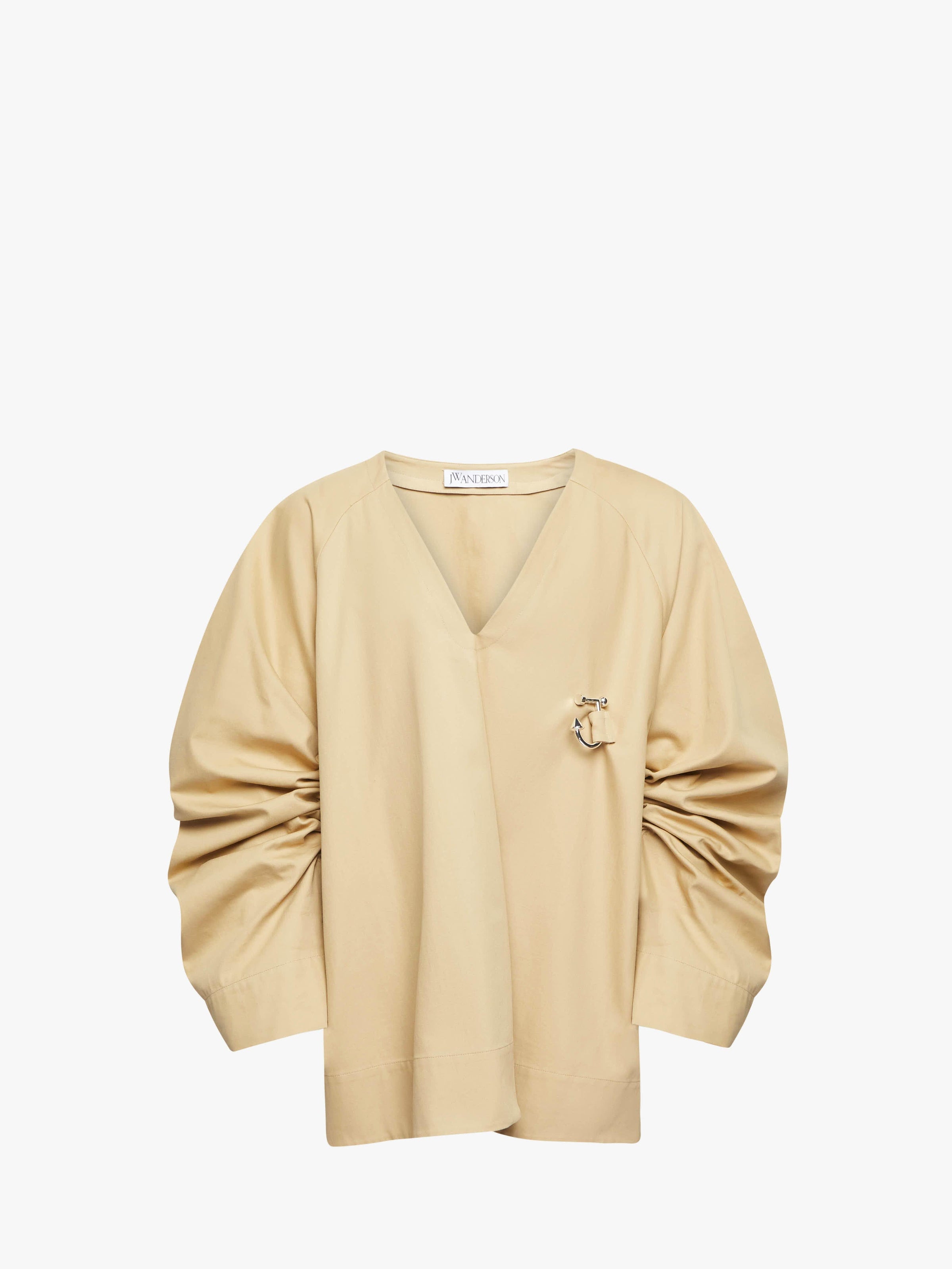 CL_GATHERED SLEEVE V NECK TOP - NAVY_TP0348PG1713