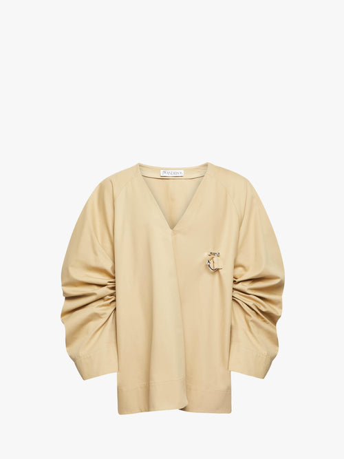 OVERSIZED V-NECK GATHERED SLEEVE TOP