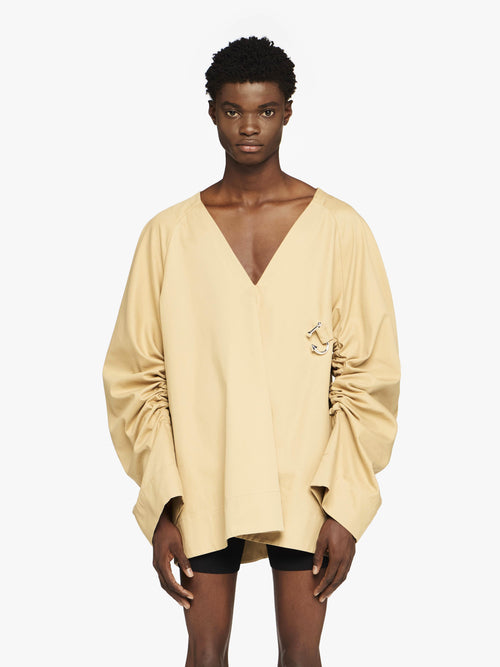 OVERSIZED V-NECK GATHERED SLEEVE TOP