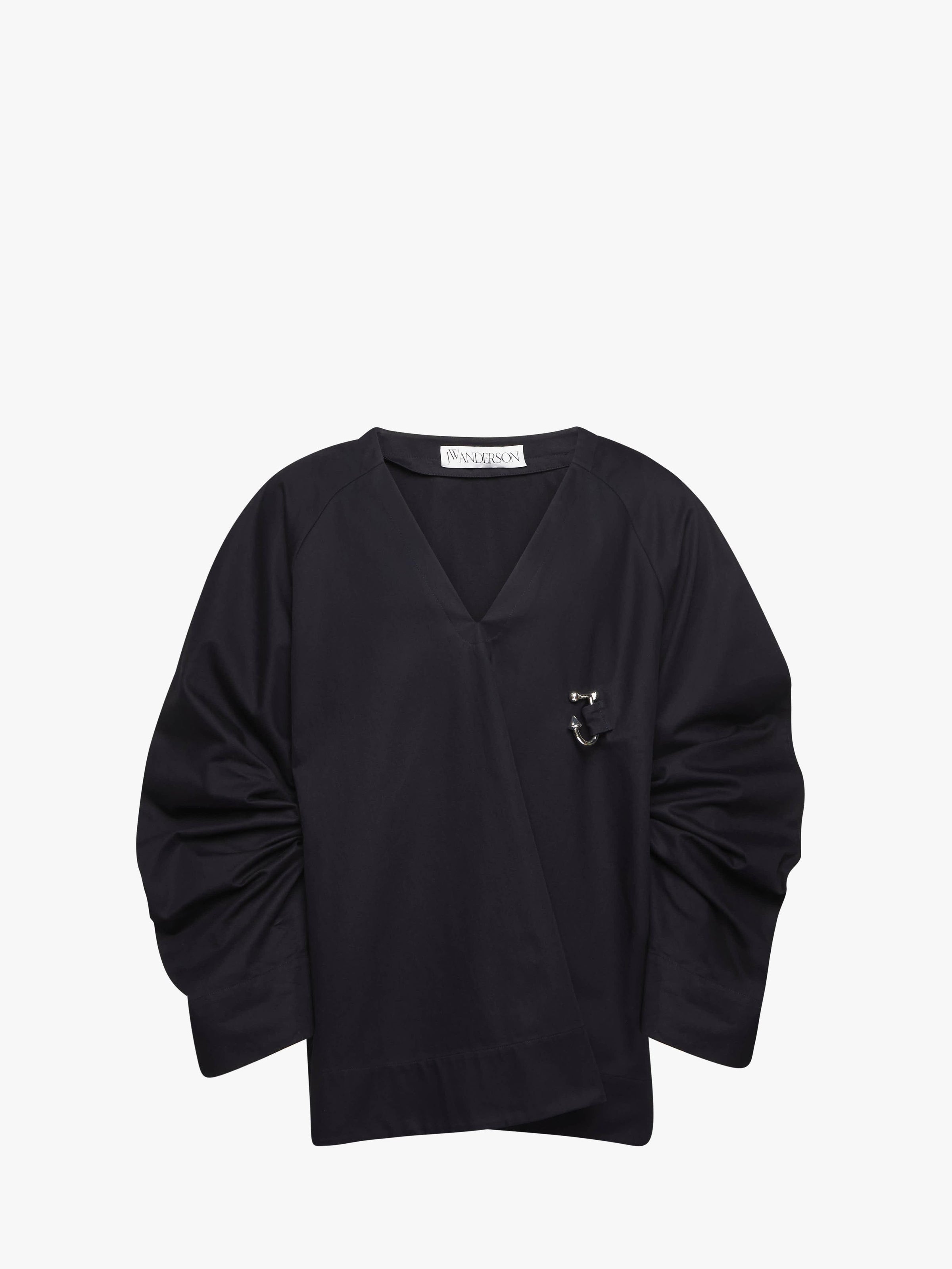CL_GATHERED SLEEVE V NECK TOP - NAVY_TP0348PG1713
