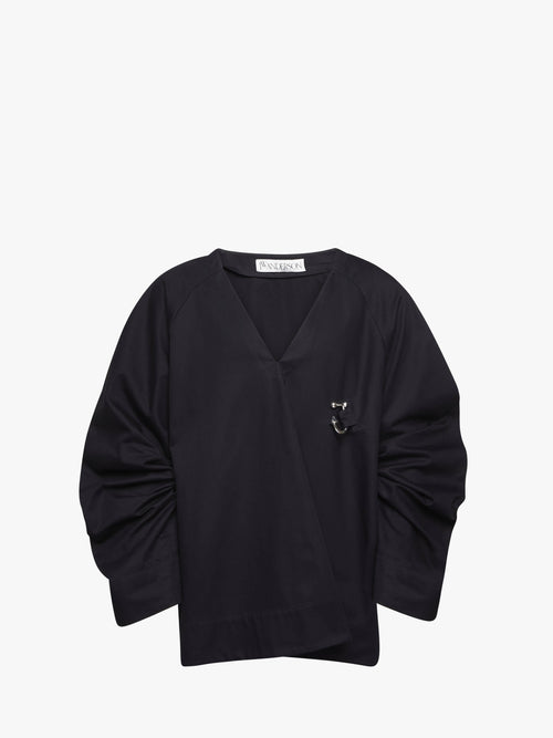 OVERSIZED V-NECK GATHERED SLEEVE TOP