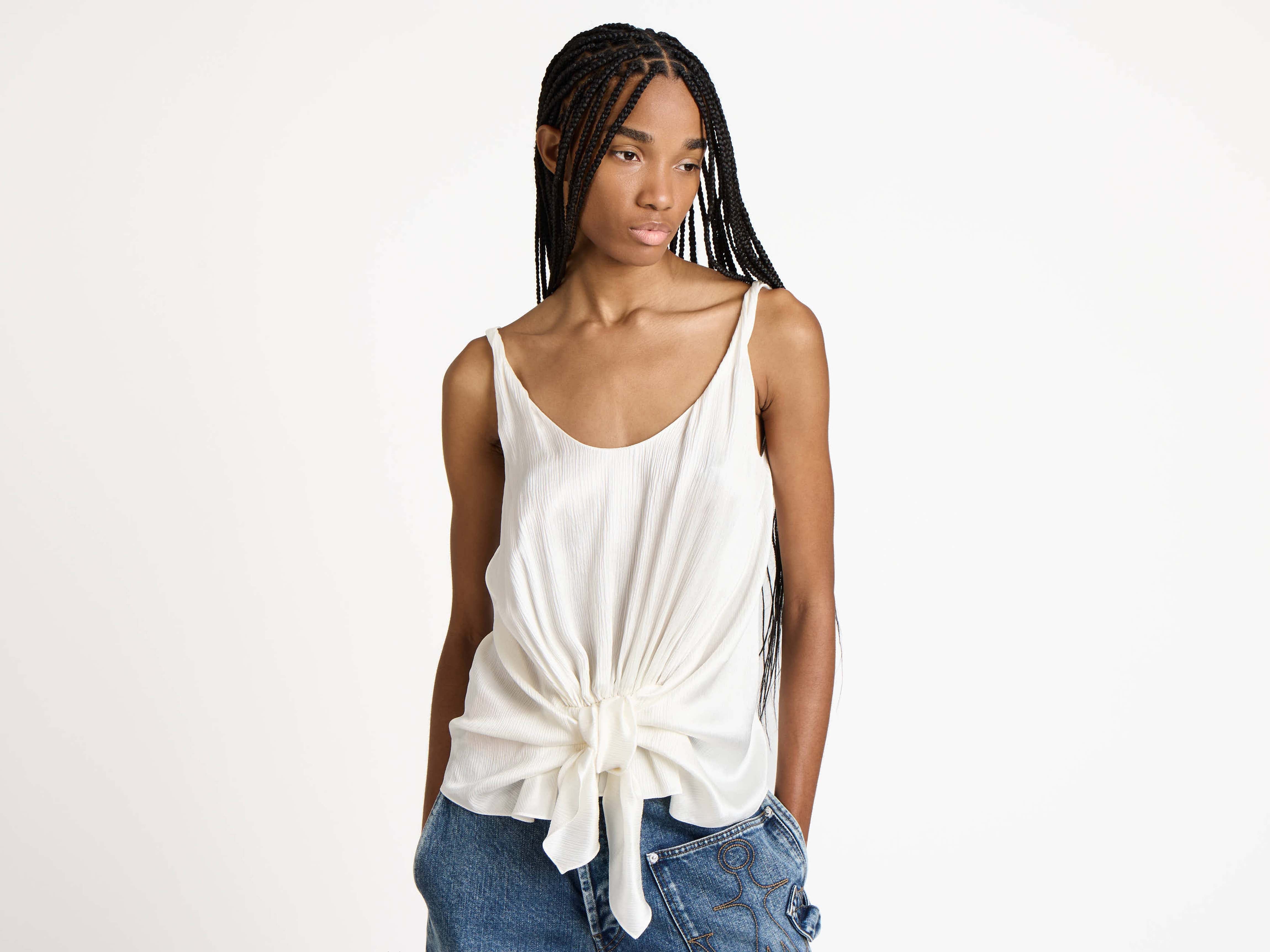 WOMENS KNOTTED WAIST CAMI TOP IN OFF-WHITE in OFF WHITE
