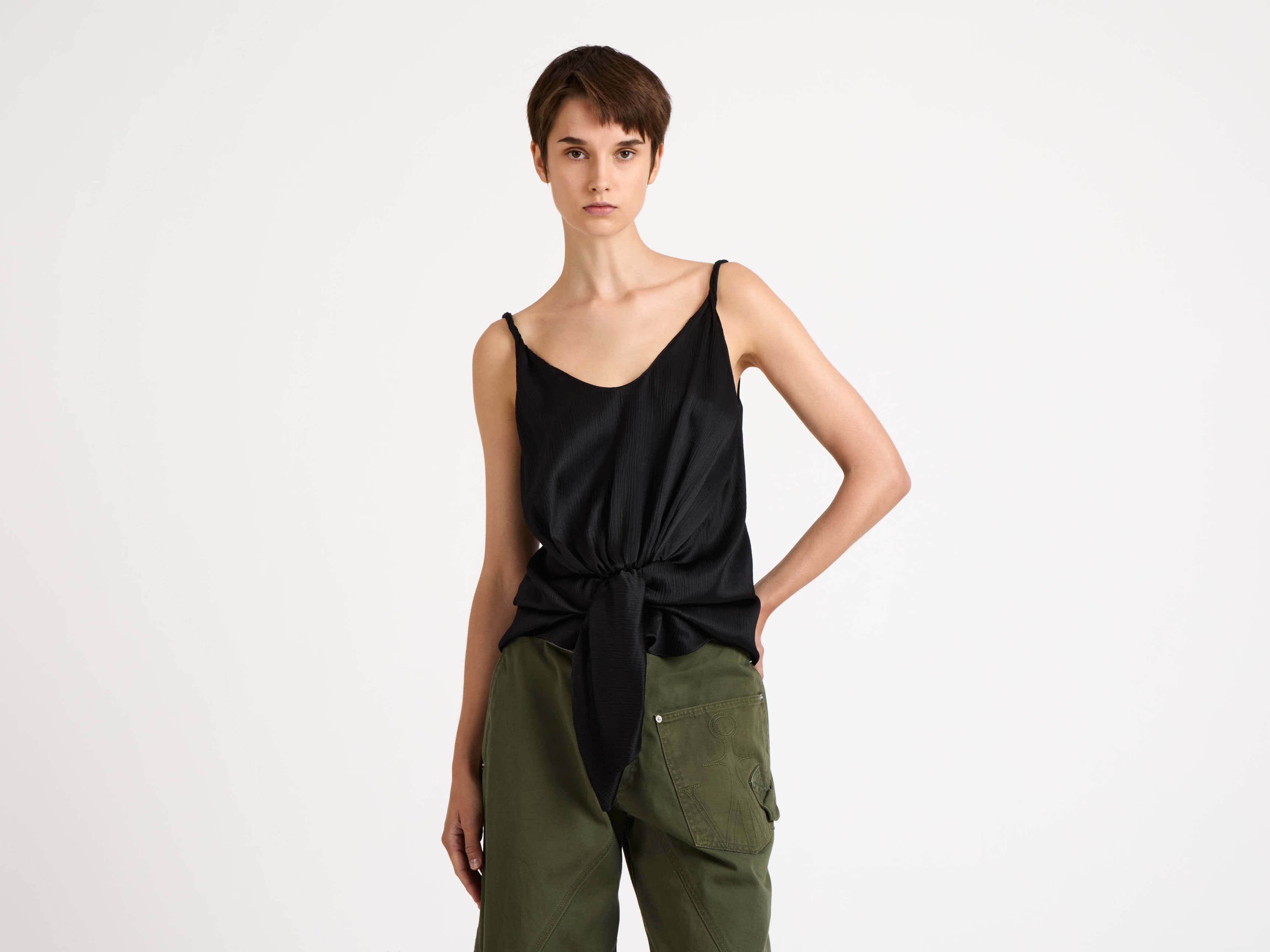 WOMENS KNOTTED WAIST CAMI TOP IN BLACK in BLACK TP0365PG189799904