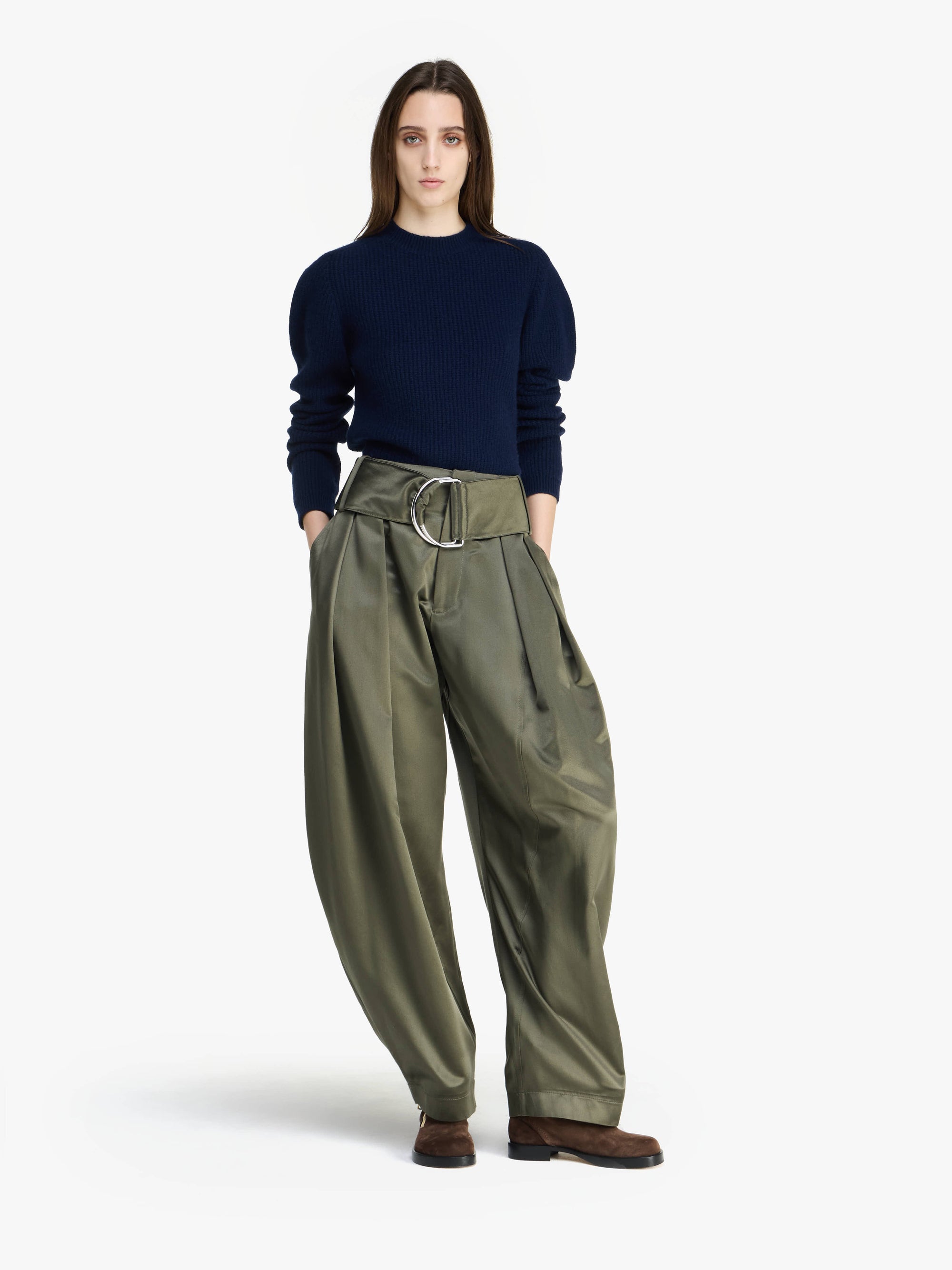 PLEATED D-RING TROUSERS