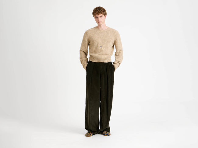 SINGLE PLEAT TROUSERS IN MOSS