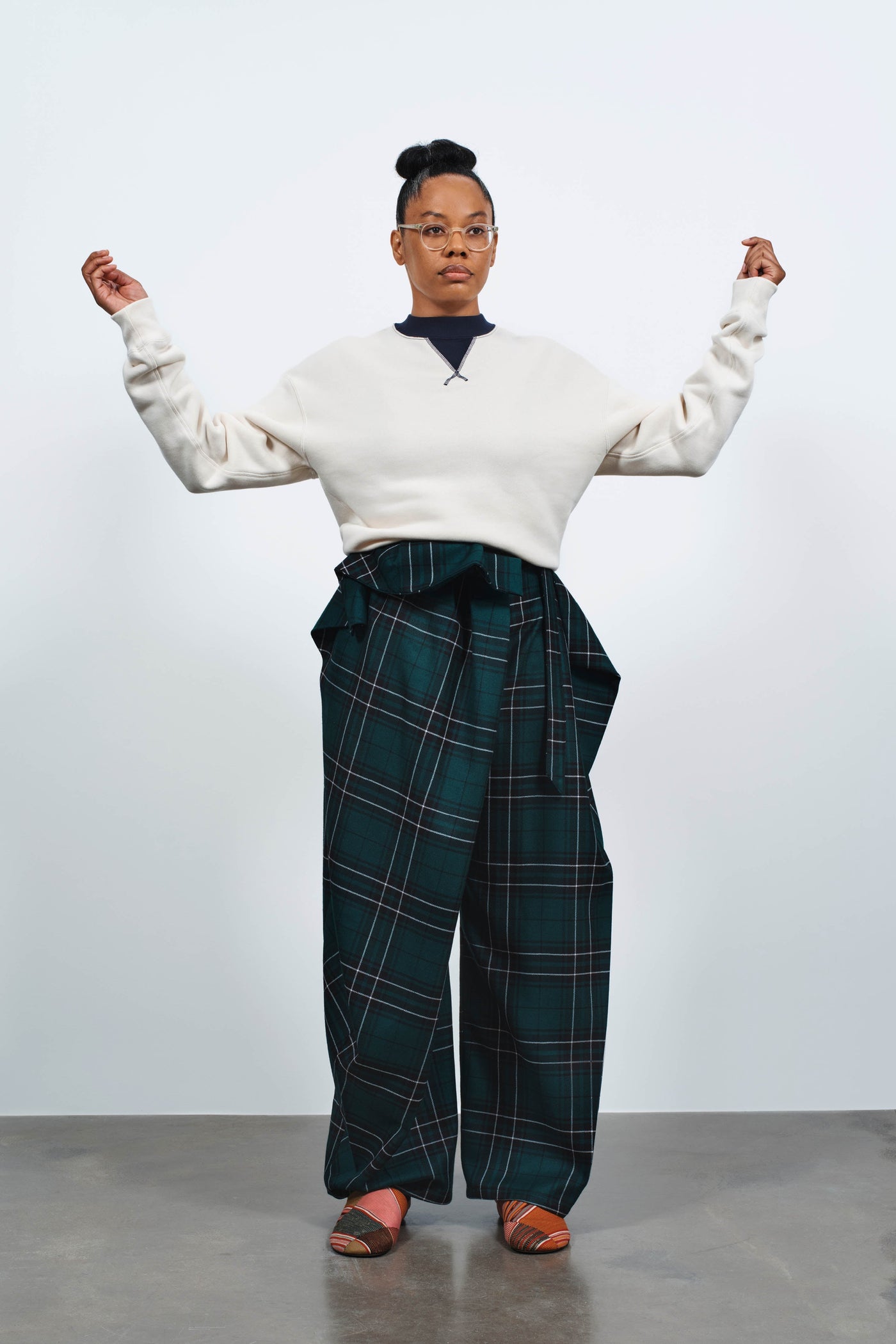 FOLD OVER TROUSERS IN FOREST GREEN TARTAN