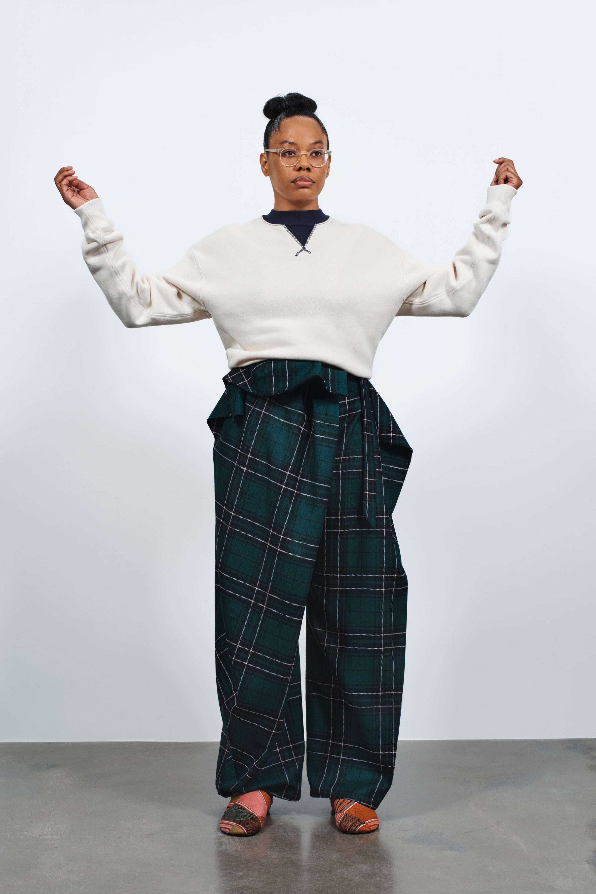 FOLD OVER TROUSERS IN FOREST GREEN TARTAN