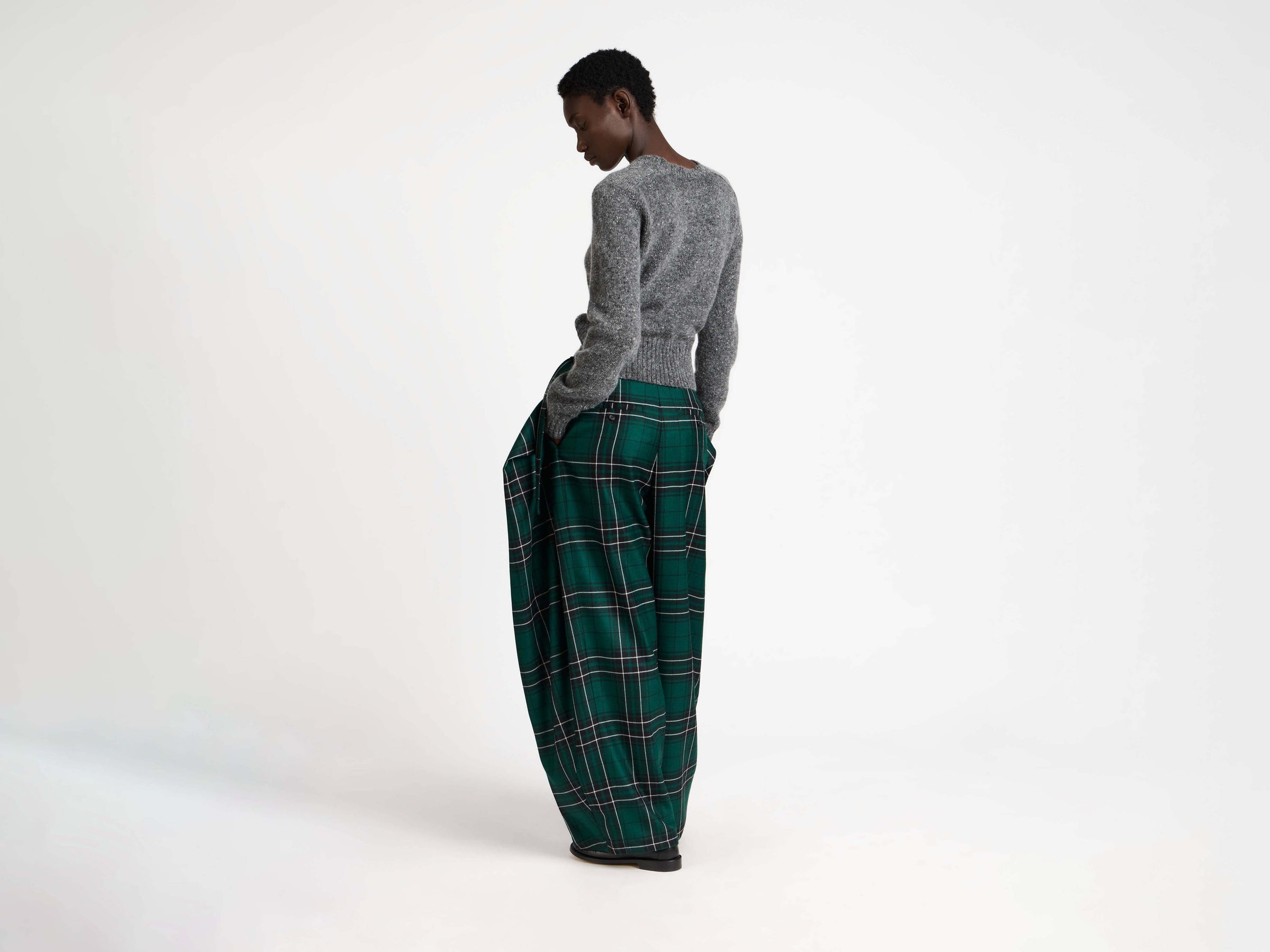 FOLD OVER TROUSERS IN FOREST GREEN TARTAN