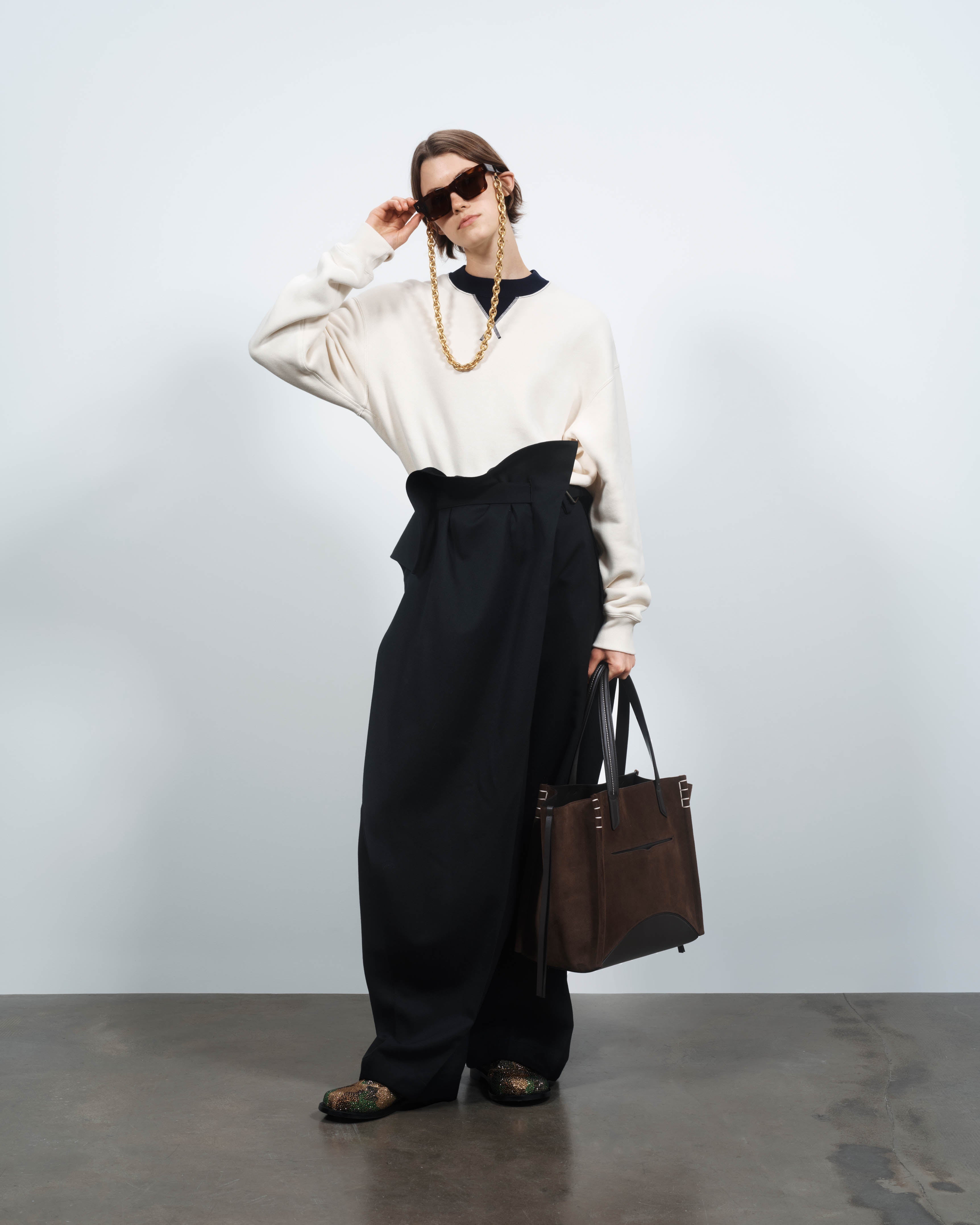 WOMENS FOLD OVER TROUSERS IN BLACK in BLACK