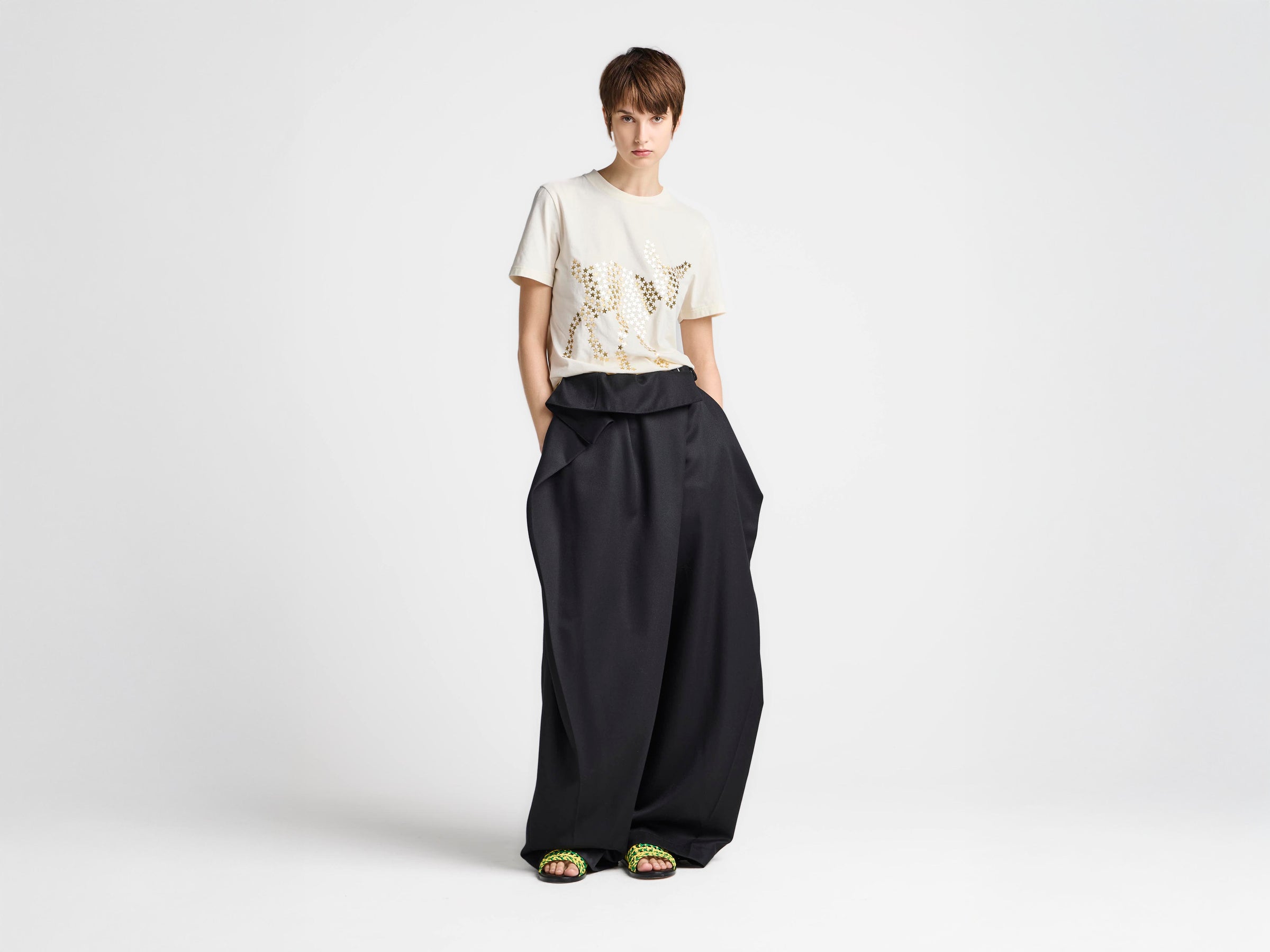 WOMENS FOLD OVER TROUSERS IN BLACK