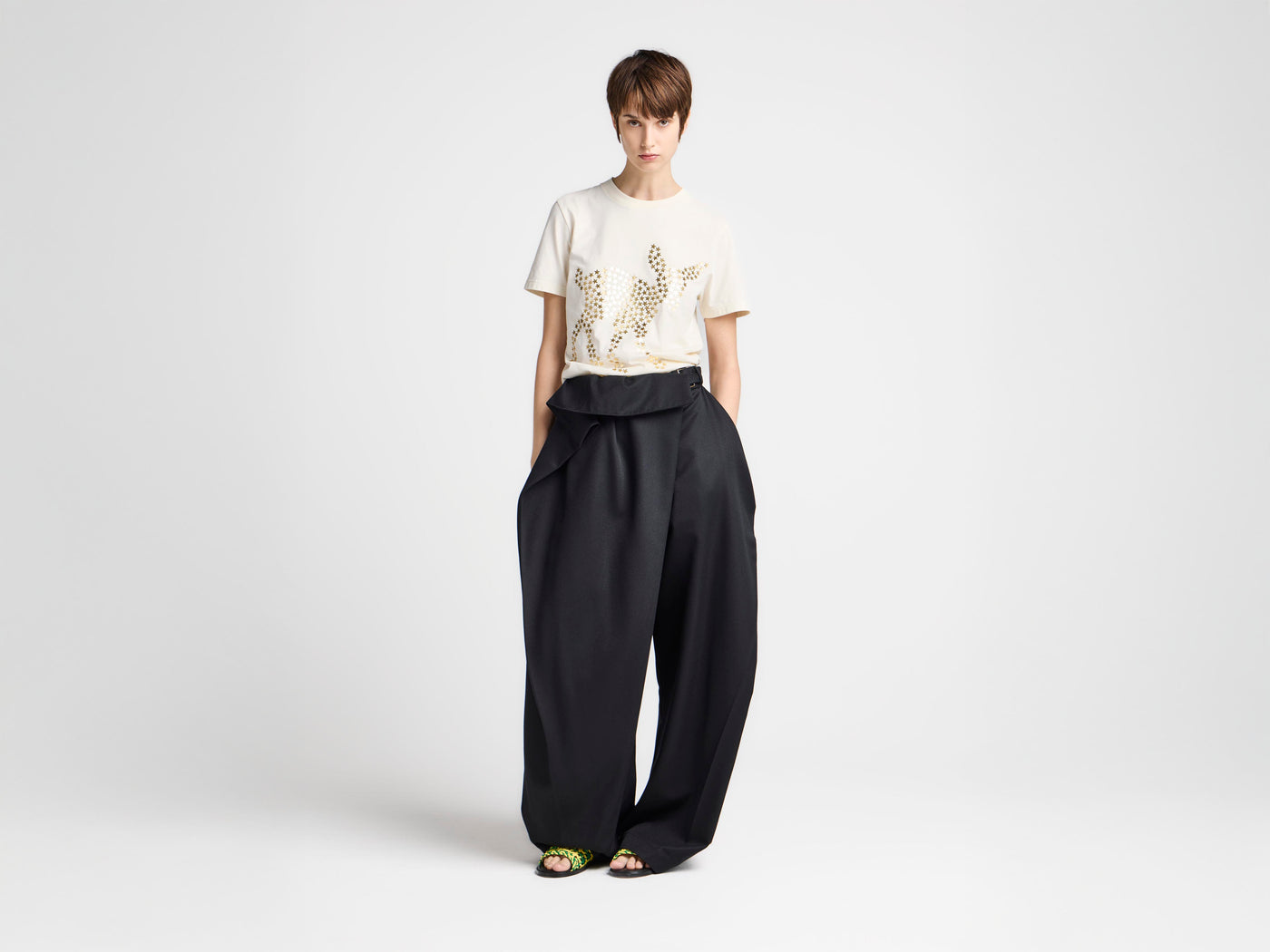 WOMENS FOLD OVER TROUSERS IN BLACK