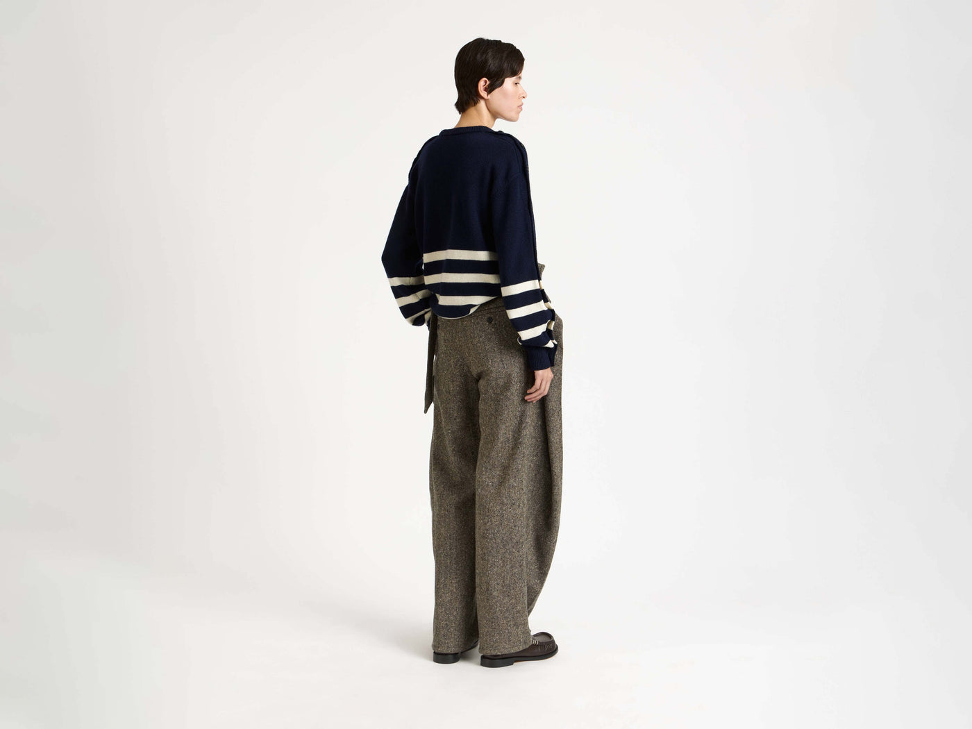 FOLD OVER TROUSERS IN BLACK & BEIGE