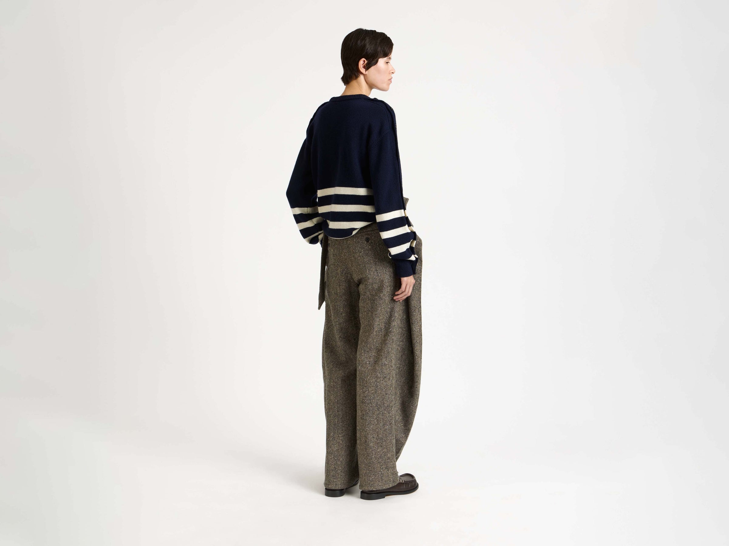 FOLD OVER TROUSERS IN BLACK & BEIGE