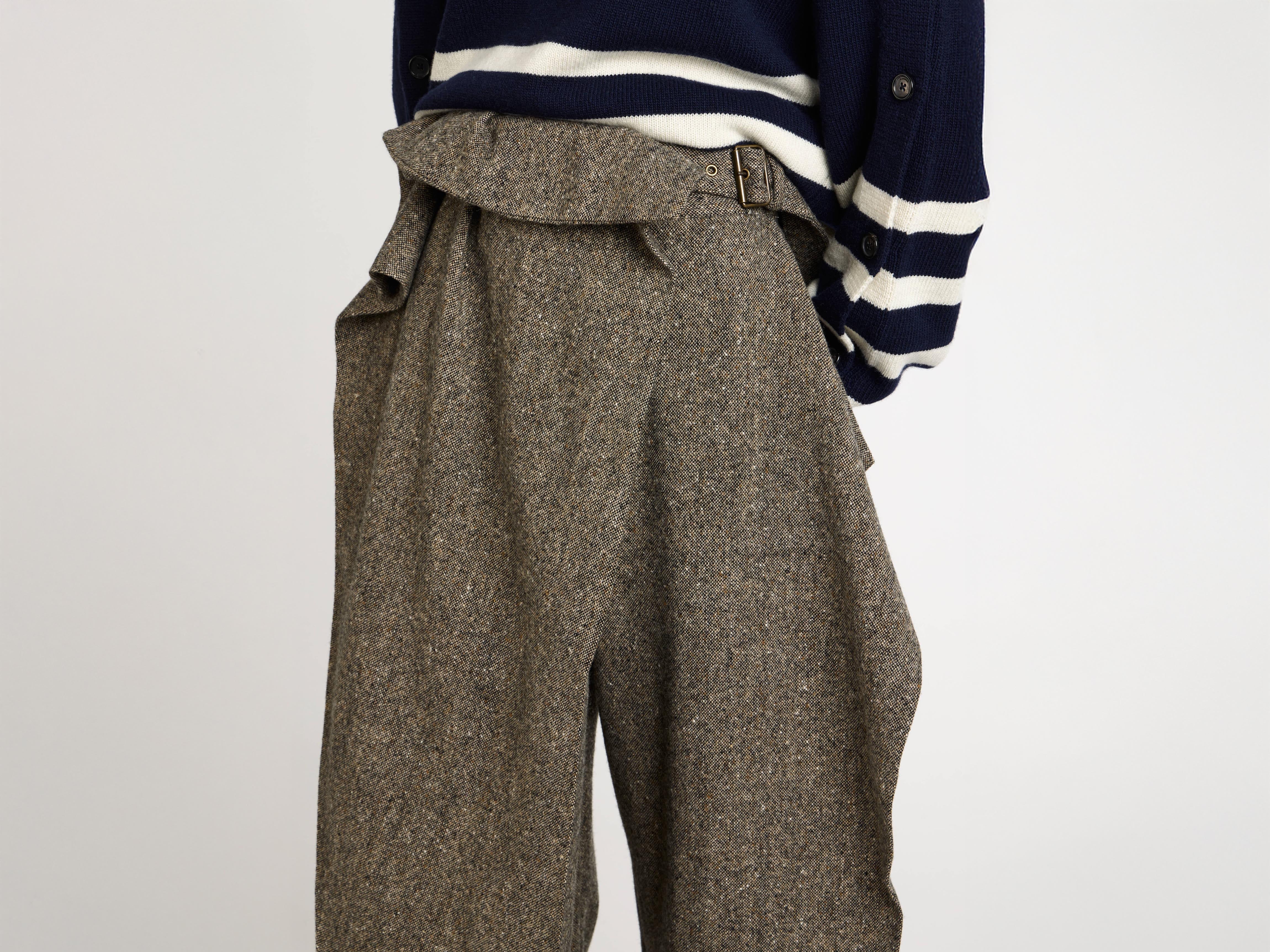 WOMENS FOLD OVER TROUSERS IN BLACK & BEIGE in BLACK/BEIGE