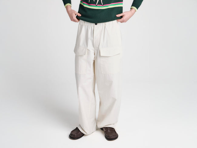 MENS PARACHUTE TRACK PANTS IN IVORY