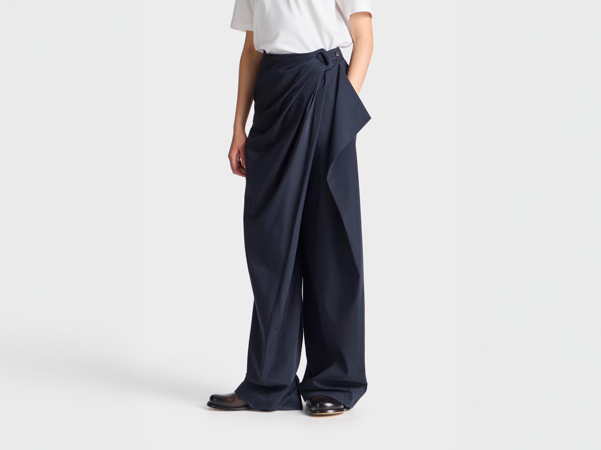 WOMENS FOLD OVER TROUSERS IN NAVY