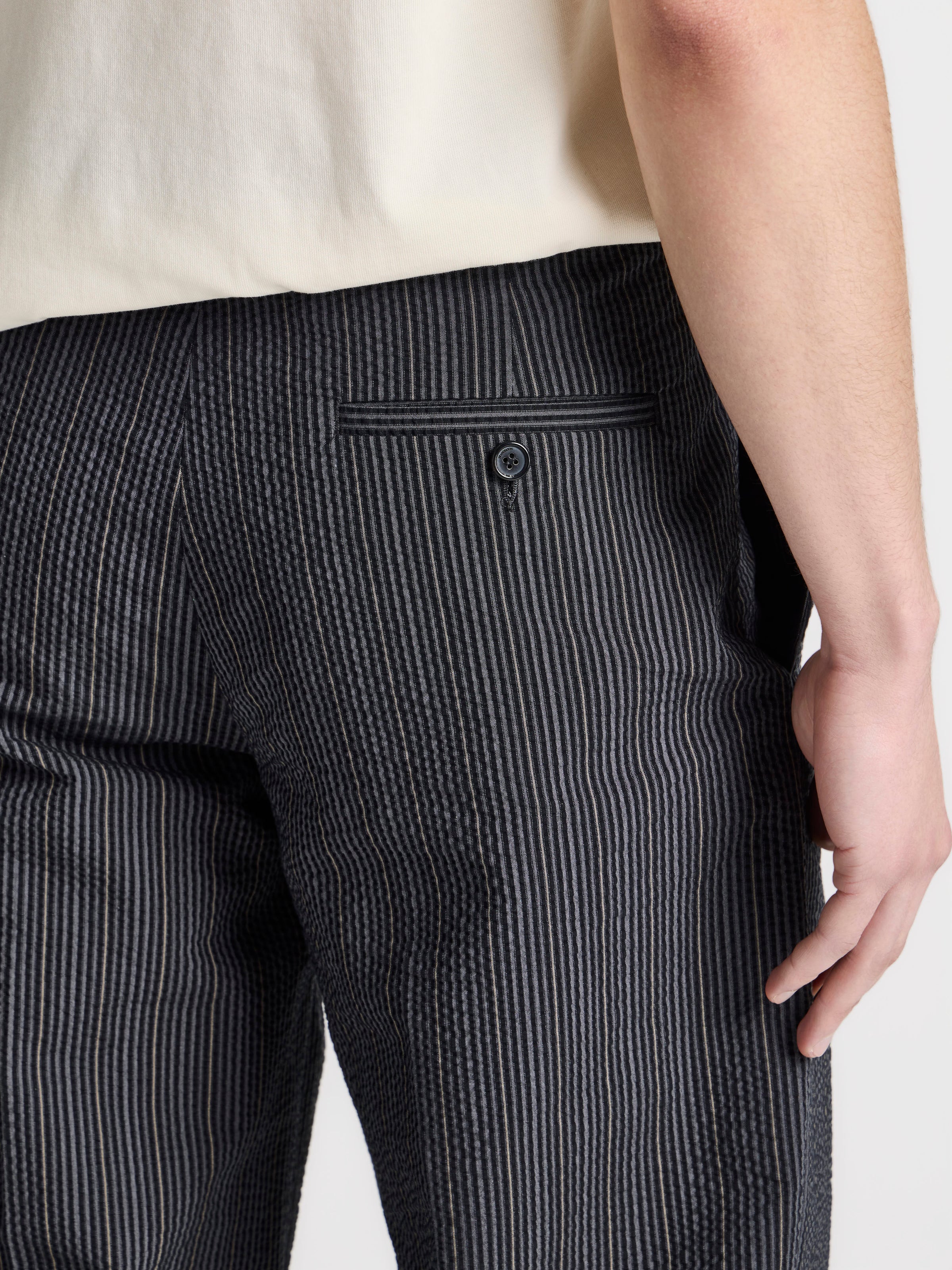 MENS SINGLE PLEAT TROUSERS IN BLACK & GREY